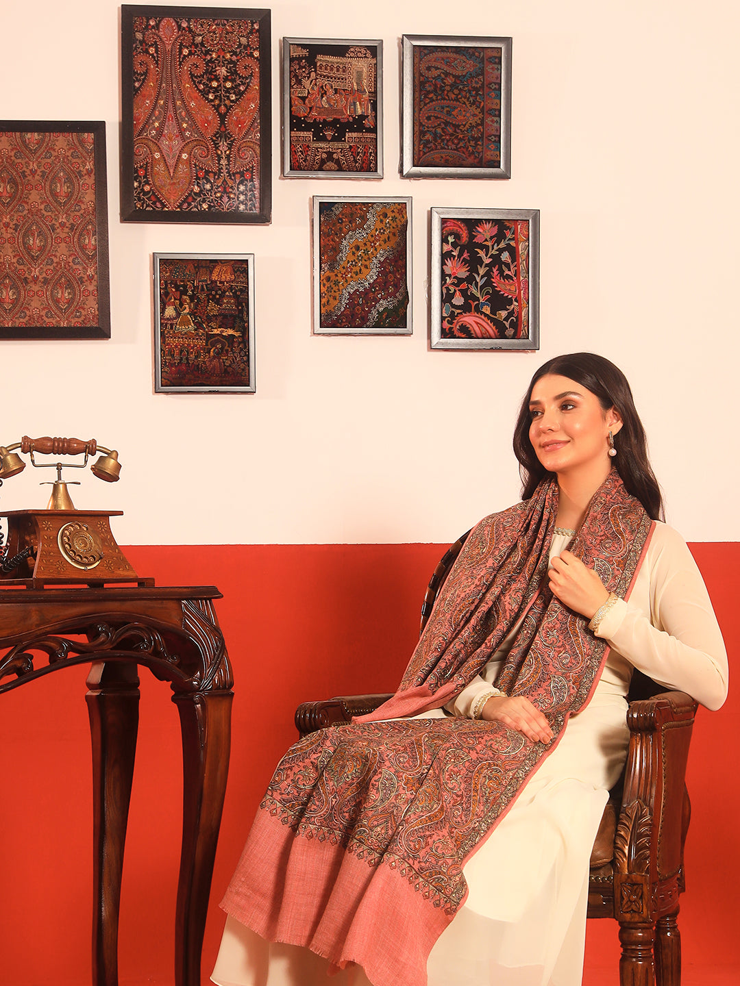 Pashmoda Women Rehnan 100% Pure Wool Sozni Hand Embroidered Shawl (Size: 101x203 Cm)