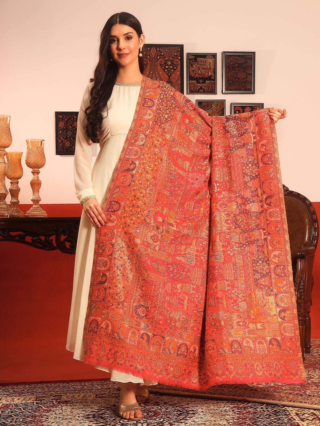 Pashmoda Women Zewar Zari Kaani Fine Wool Shawl (Size: 101X203 CM)