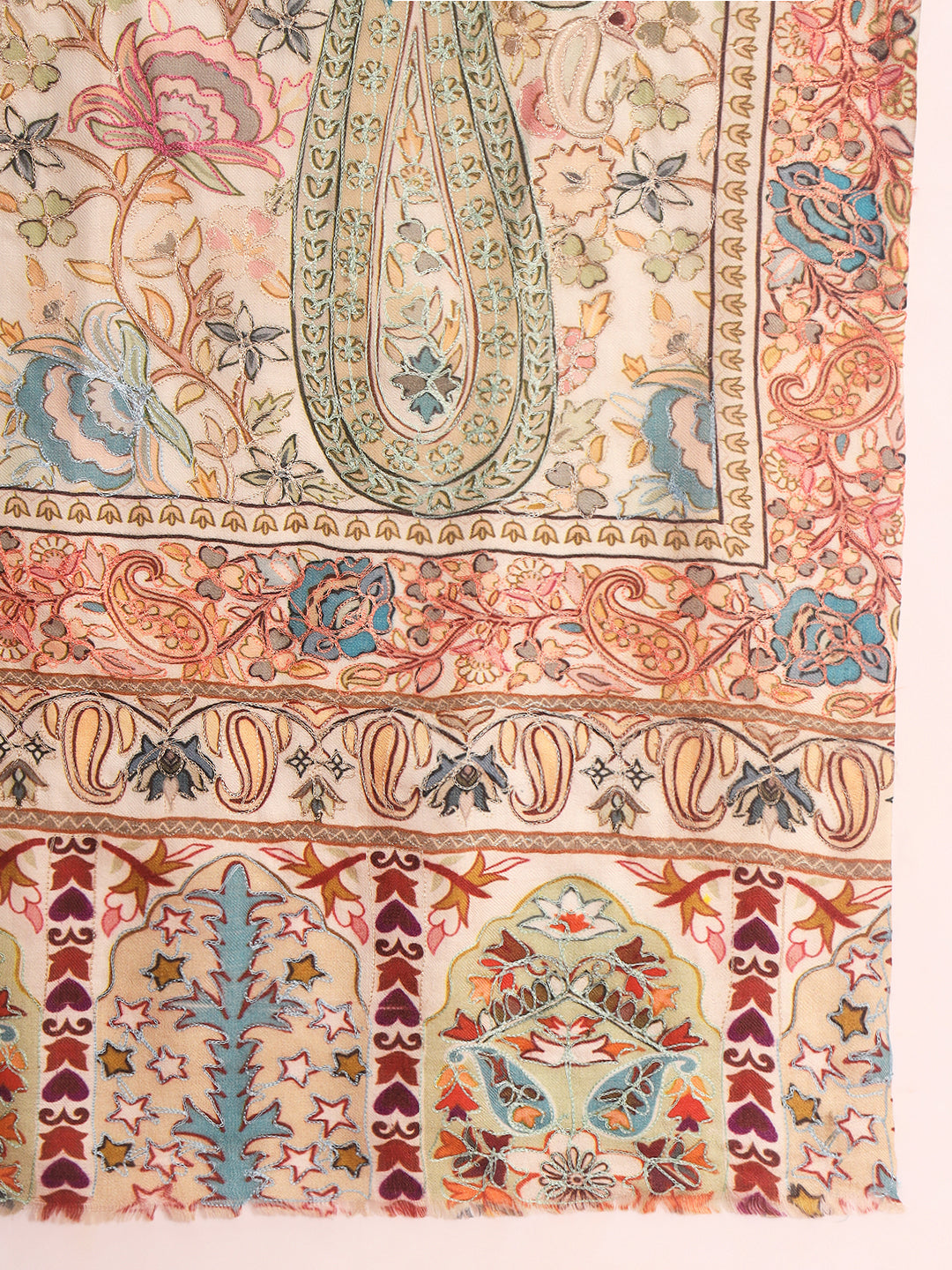 Pashmoda Women Rangkaar Fine Wool Fabric Pashmina Kalamkari Embroidered Shawl (Size: 101x203 CM)