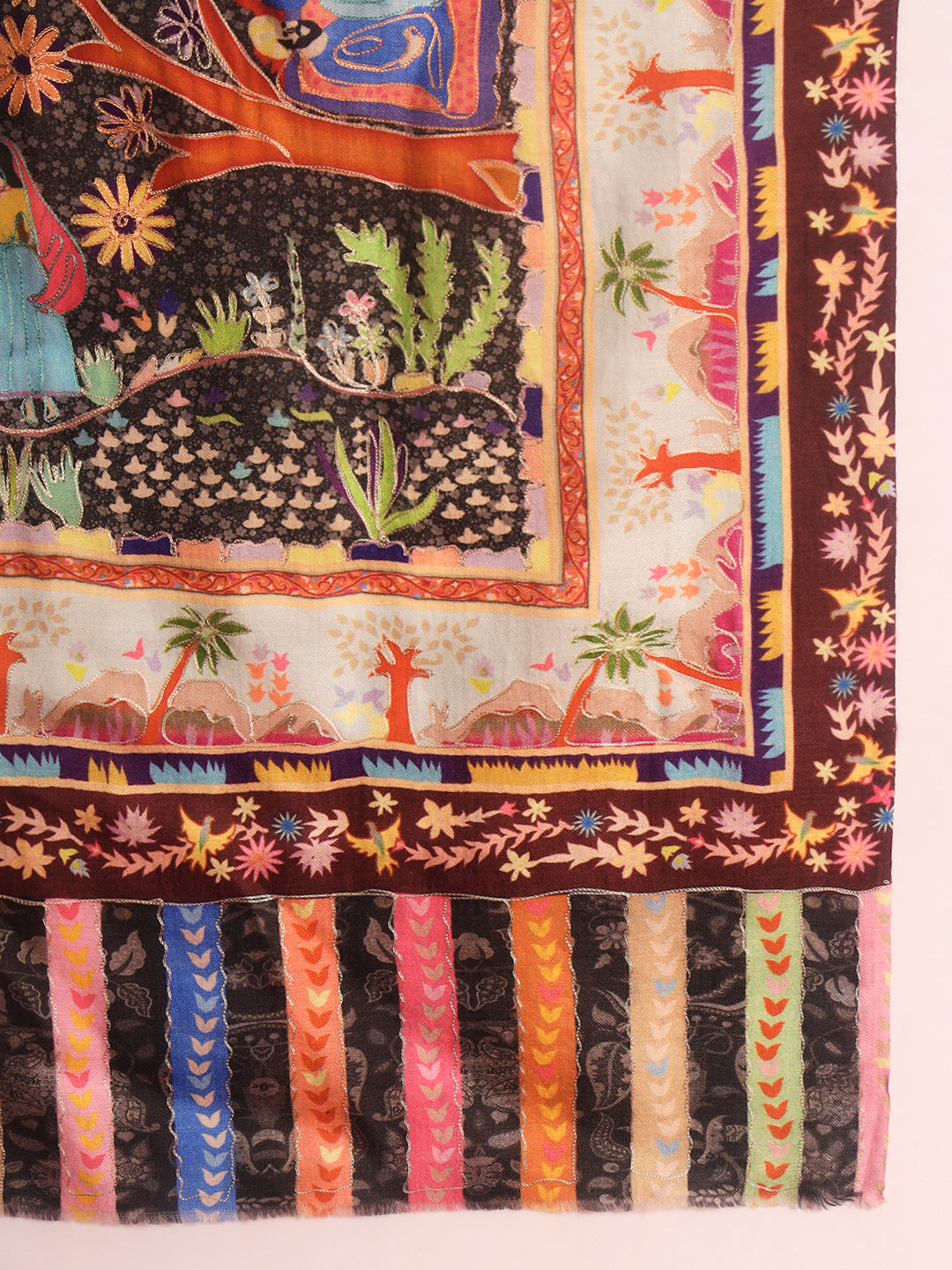 Pashmoda Women Naqshkaar Fine Wool Fabric Pashmina Kalamkari Embroidered Shawl (Size: 101x203 CM)