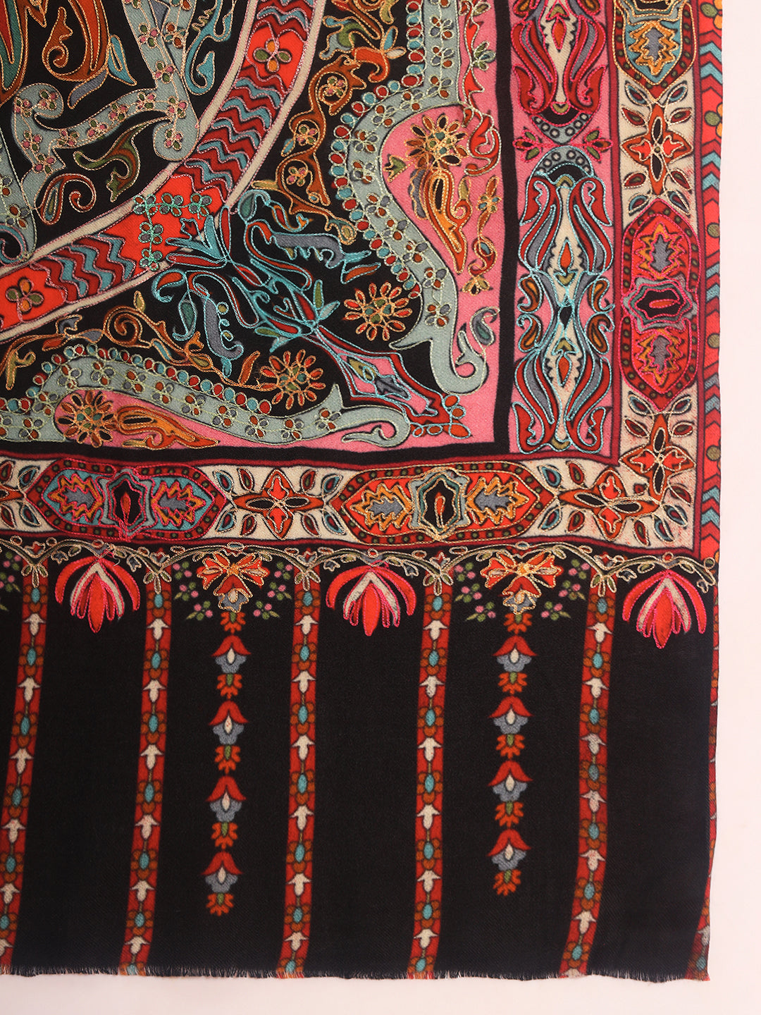 Pashmoda Women Rangrez Rangkalam  100% Pure Wool Fabric Kalamkari Embroidered Shawl (Size:101x203 cm)