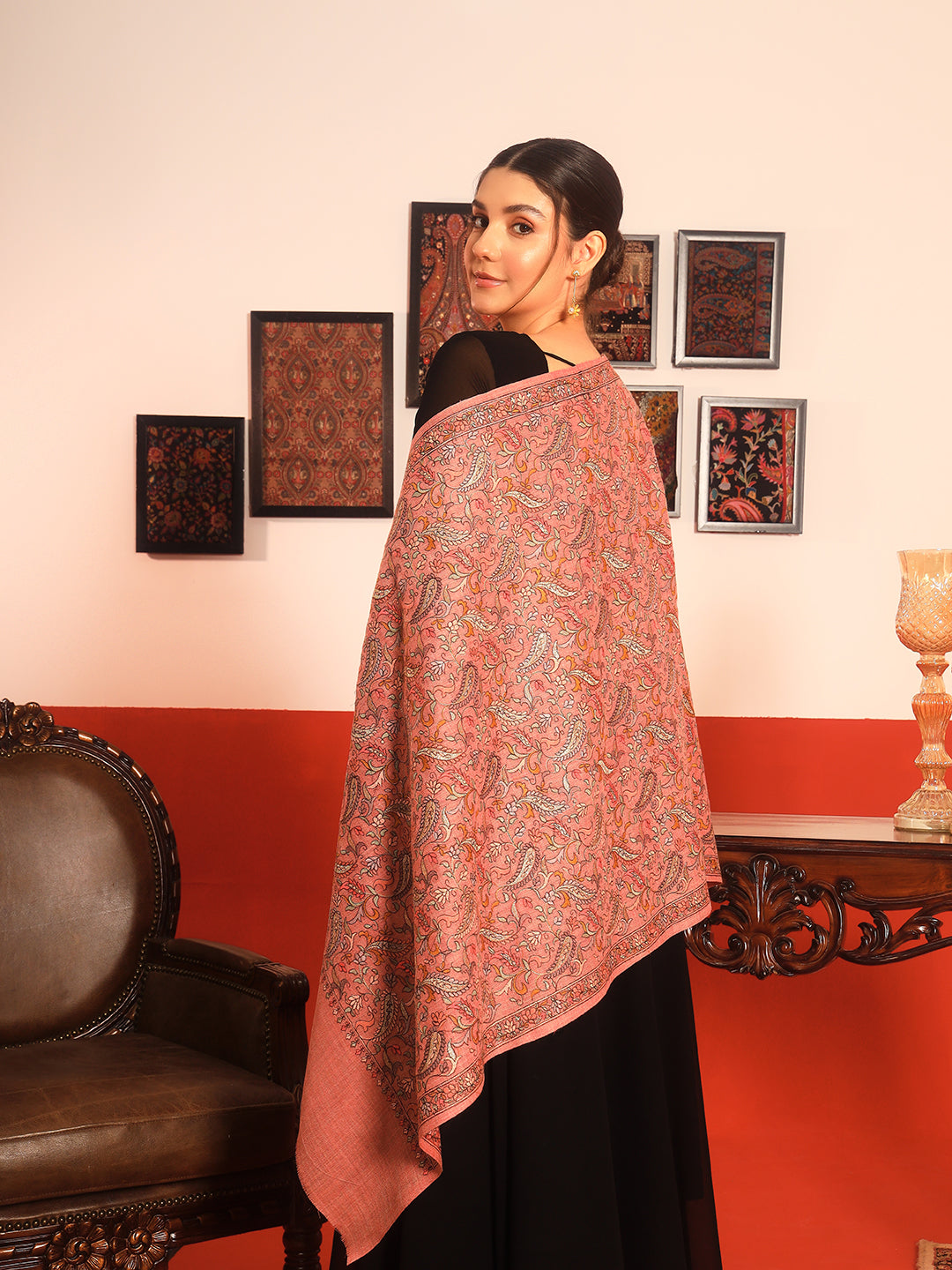 Pashmoda Women’s 100% Pure Wool Sozni Hand Embroidered Stole (Size: 71x203 cm)