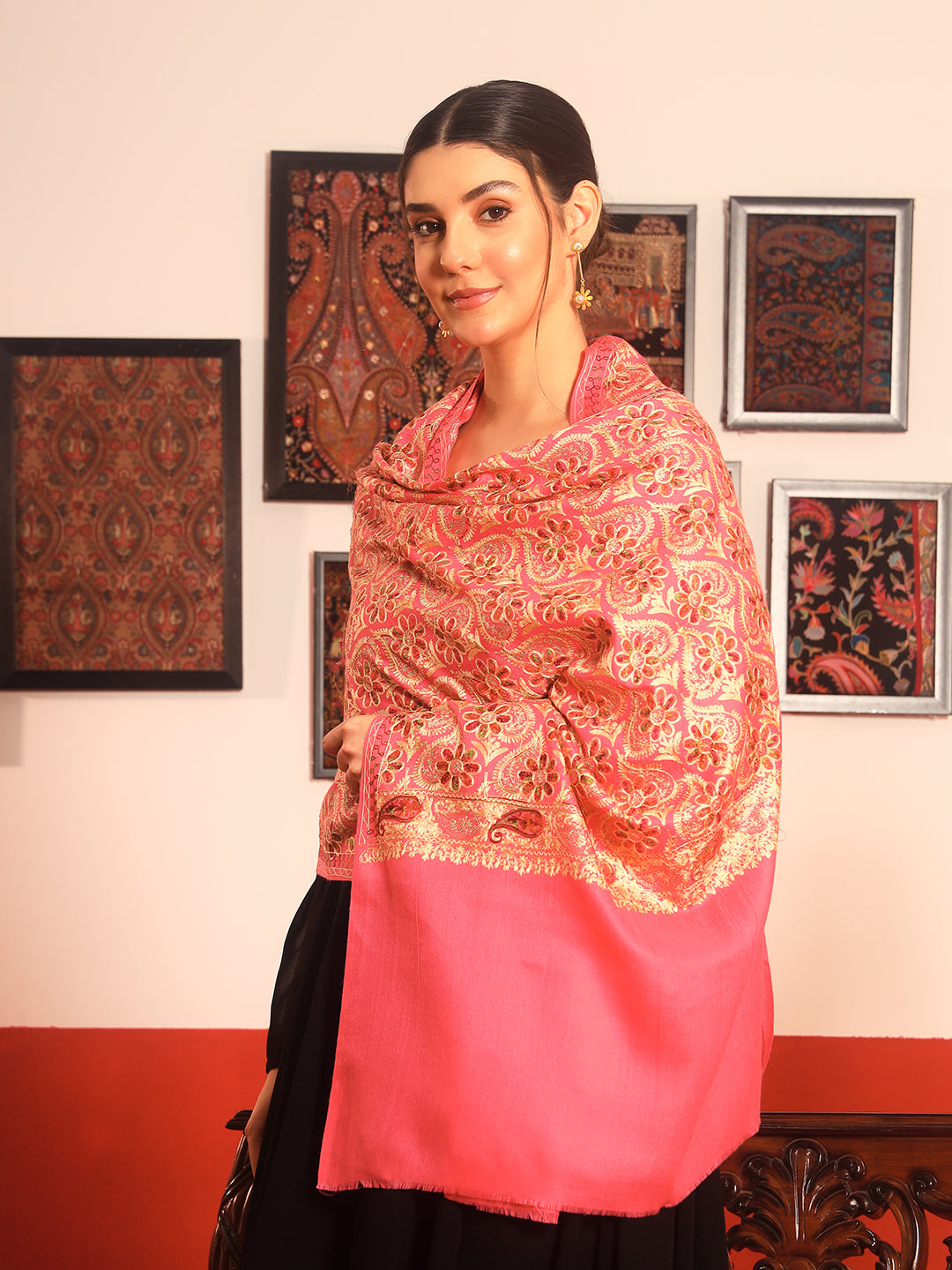 Pashmoda Women Kashish Fine Wool Nalki Embroidered Stole (Size : 71X203 CM)