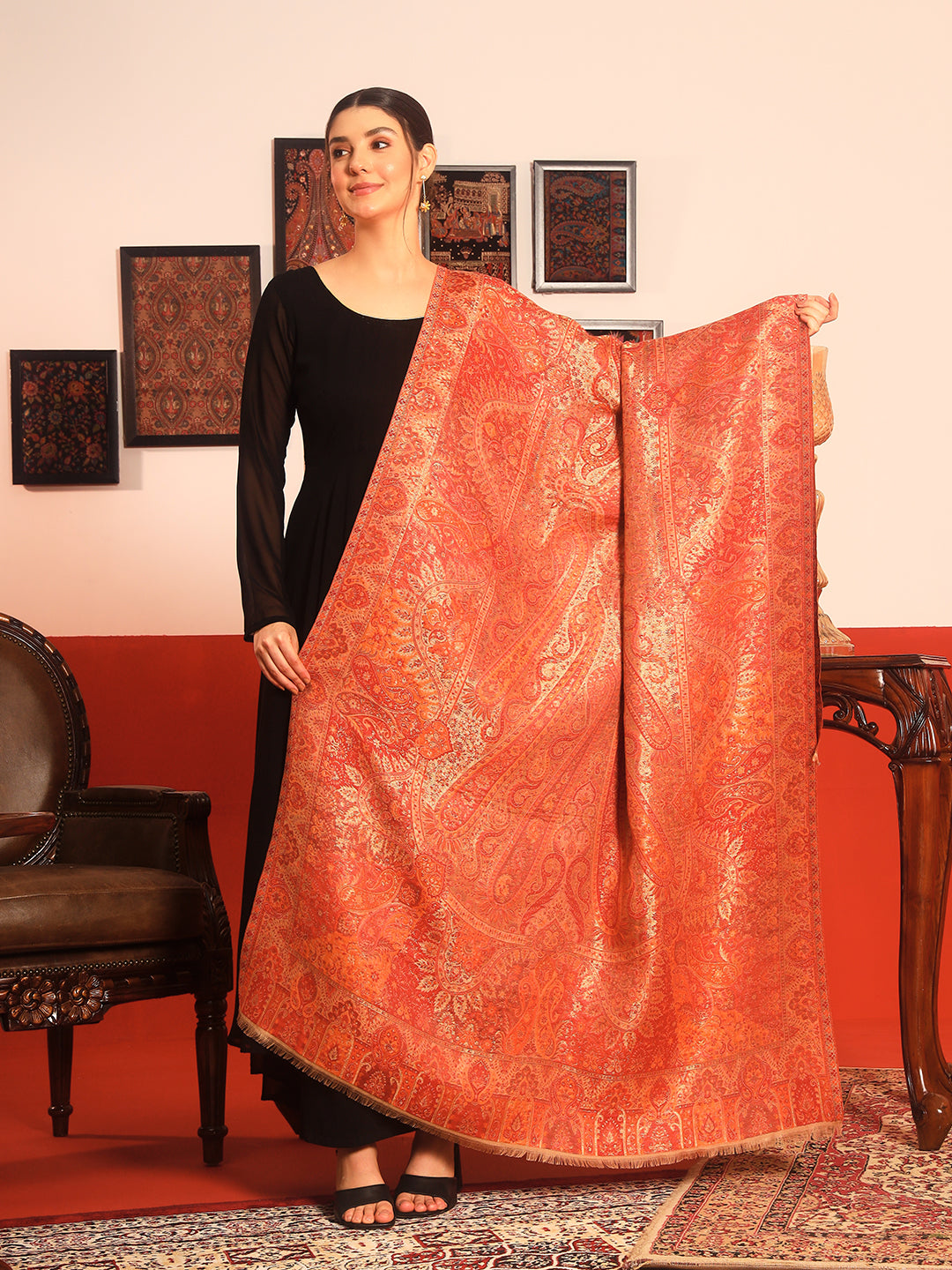 Pashmoda Women Naazneen Kaani Wool Blend Kashmiri Shawl (Size: 101X203 CM)