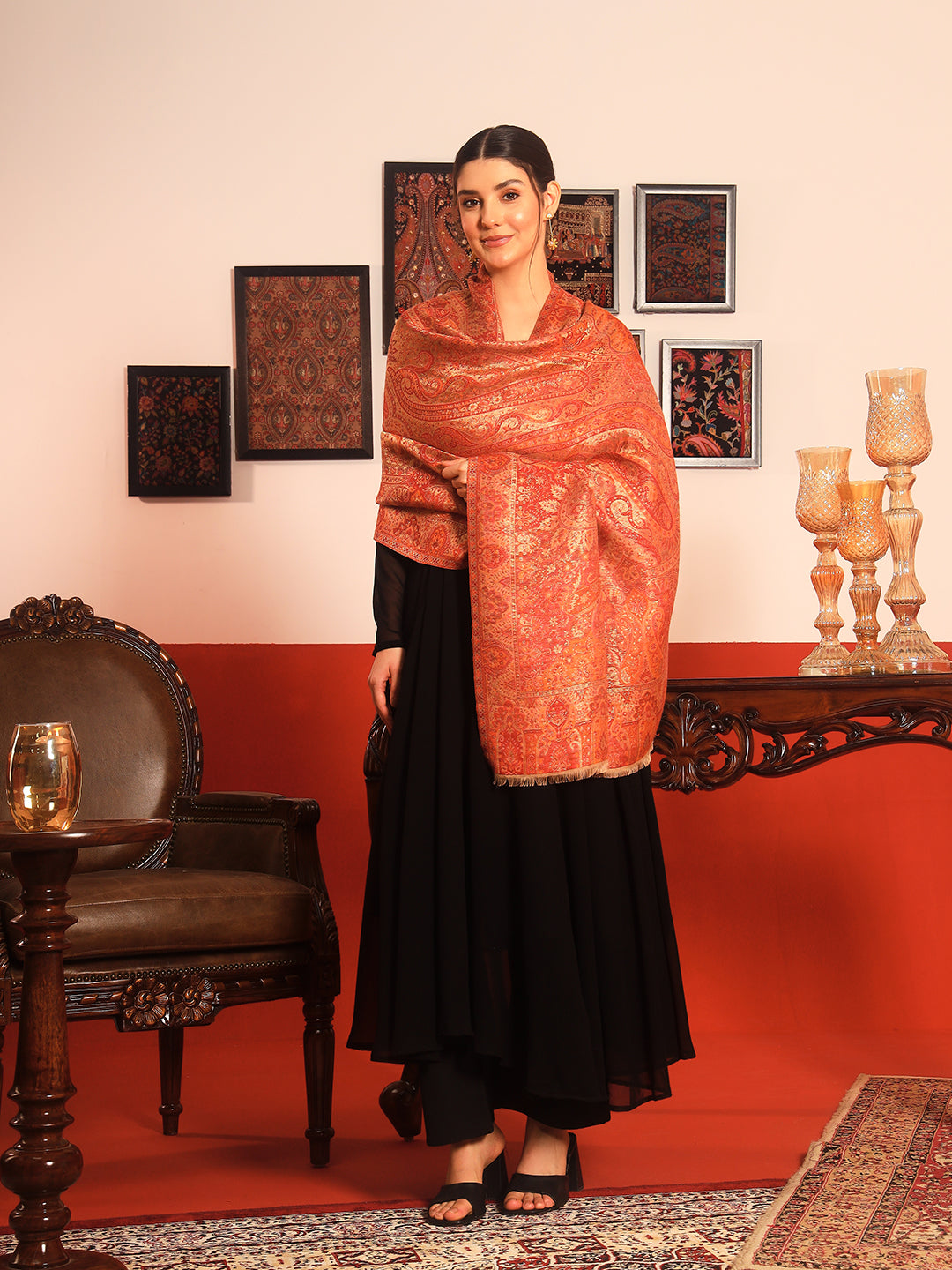 Pashmoda Women Naazneen Kaani Wool Blend Kashmiri Shawl (Size: 101X203 CM)