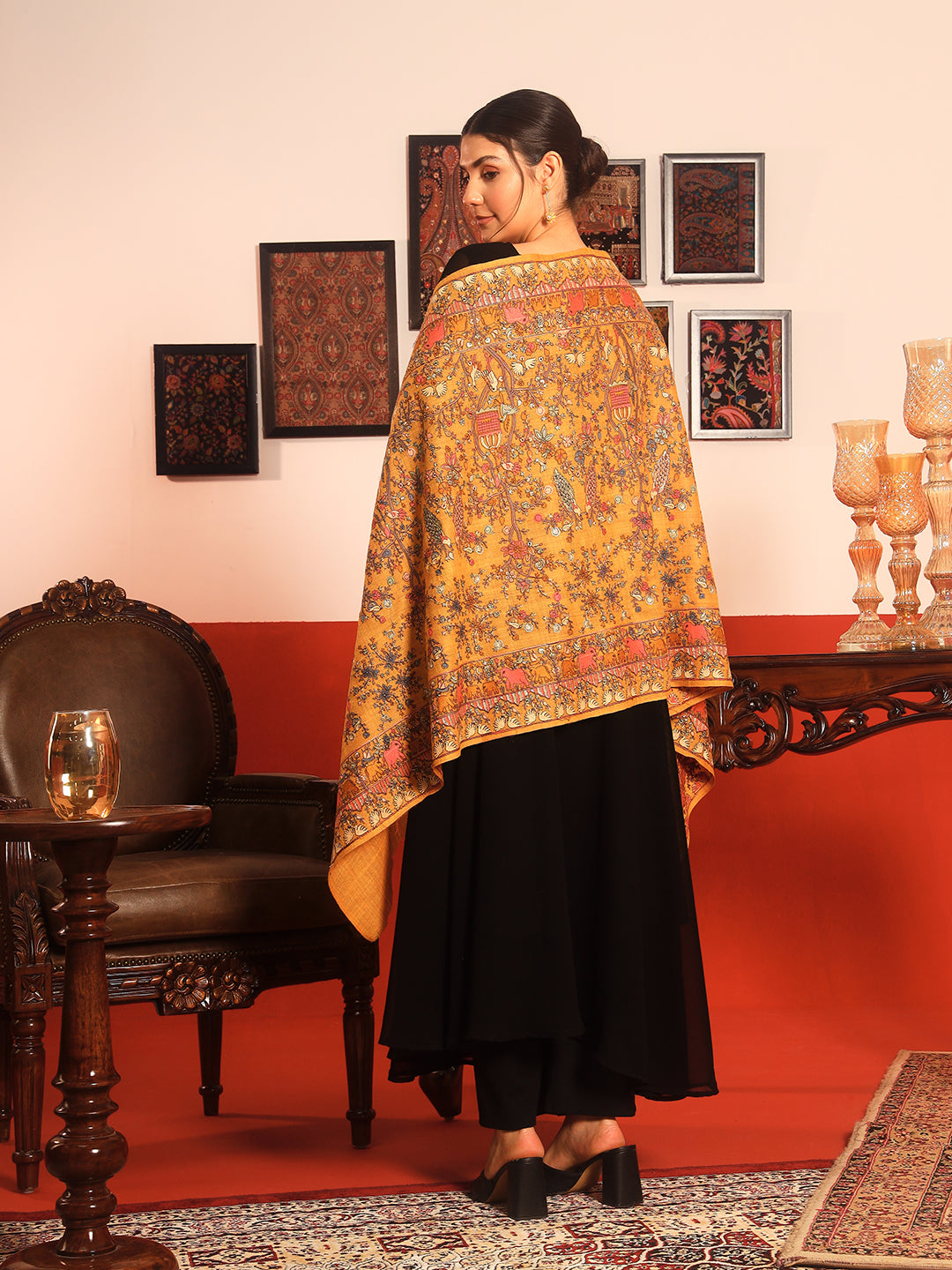 Pashmoda Women Naqsh 100% Pure Wool Sozni Hand Embroidered Stole (Size-71x203 Cm)