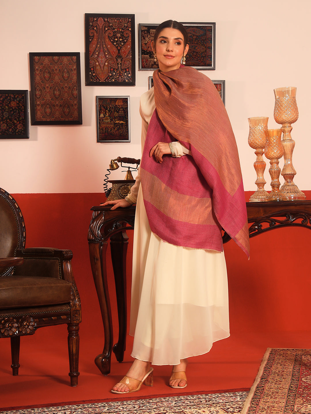 Pashmoda Women Midnight Bronze Reversible Zari Moonlight Fine Wool Stole (Size: 71x203 Cm)