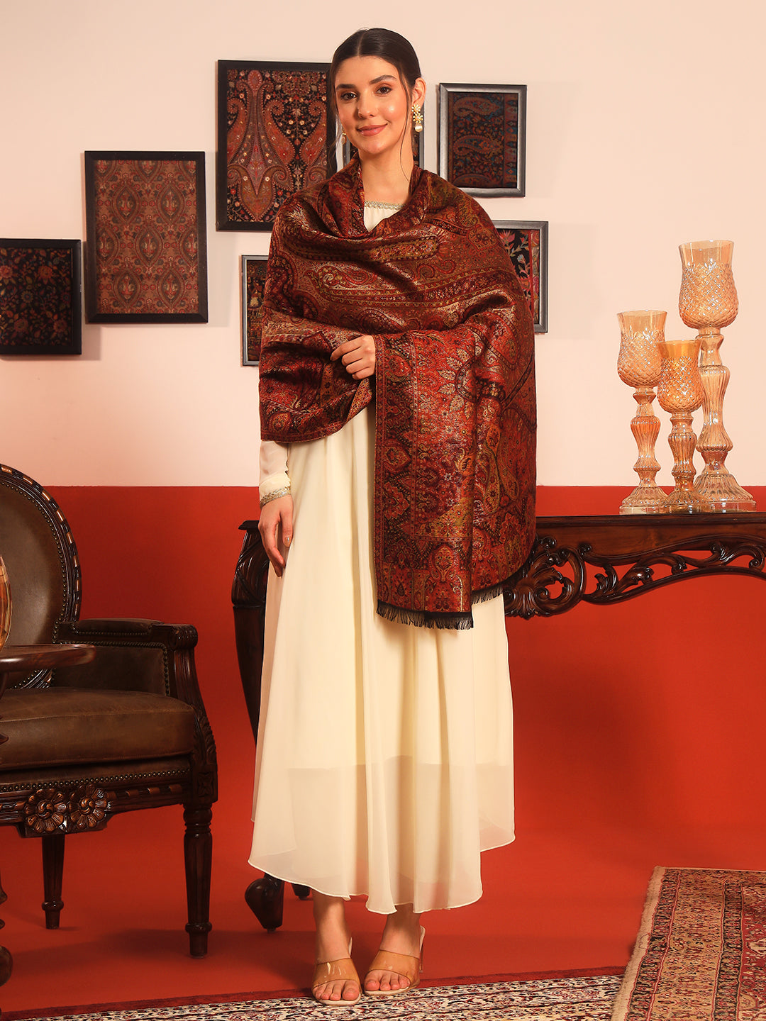 Pashmoda Women Naazneen Kaani Wool Blend Kashmiri Shawl (Size: 101X203 CM)