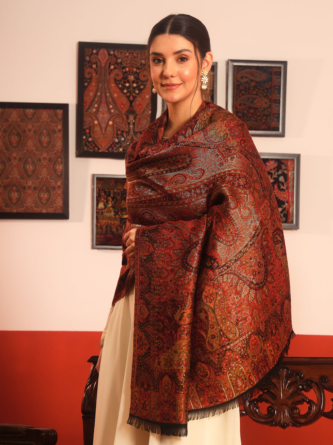 Pashmoda Women Naazneen Kaani Wool Blend Kashmiri Shawl (Size: 101X203 CM)