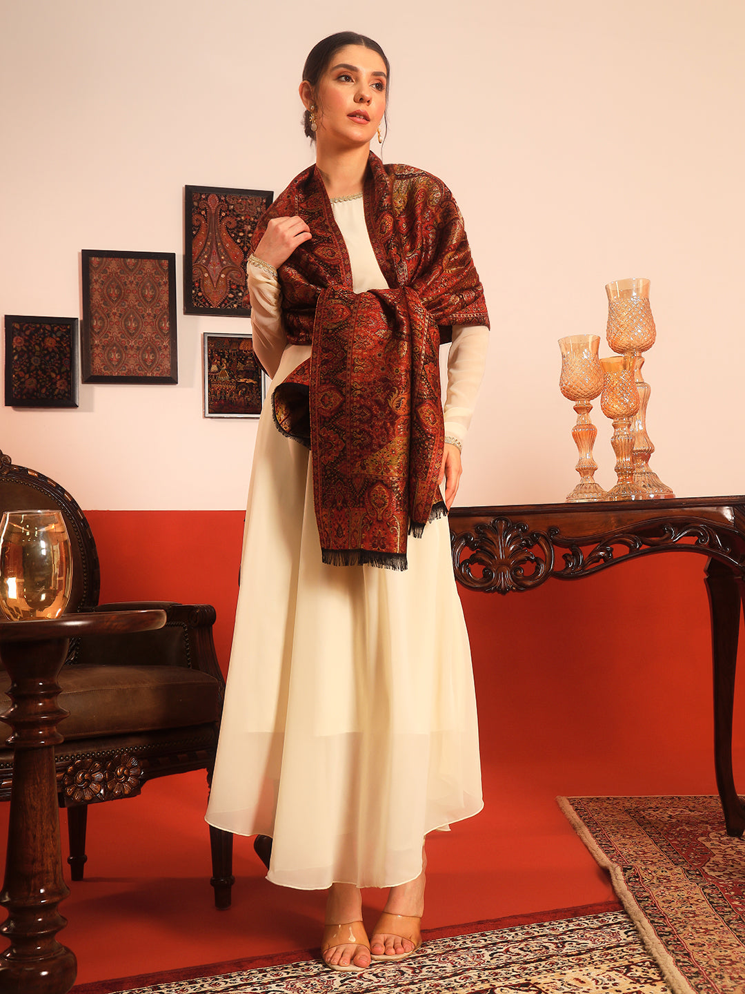 Pashmoda Women Naazneen Kaani Wool Blend Kashmiri Shawl (Size: 101X203 CM)