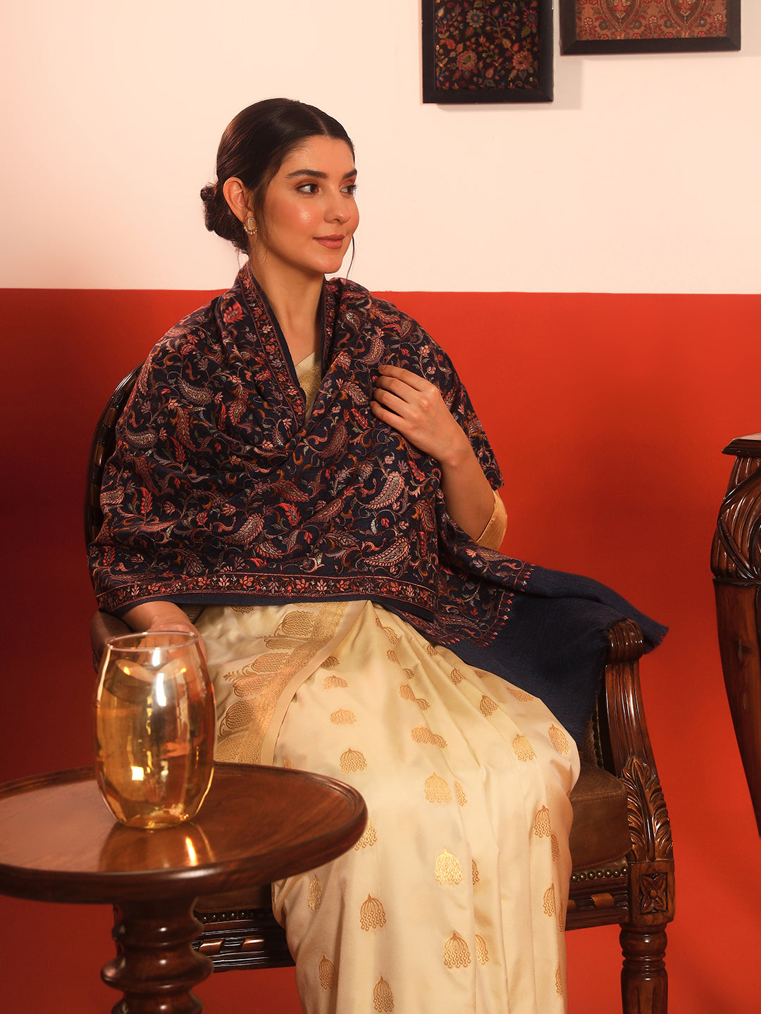 Pashmoda Women’s 100% Pure Wool Sozni Hand Embroidered Stole (Size: 71x203 cm)