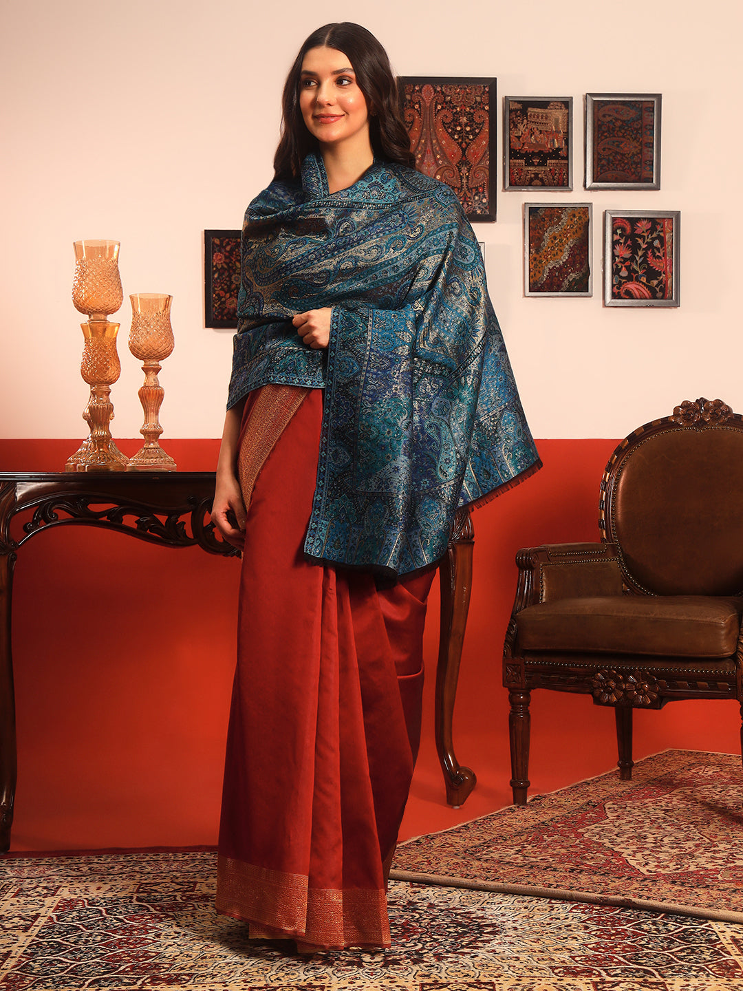 Pashmoda Women Naazneen Kaani Wool Blend Kashmiri Shawl (Size: 101X203 CM)