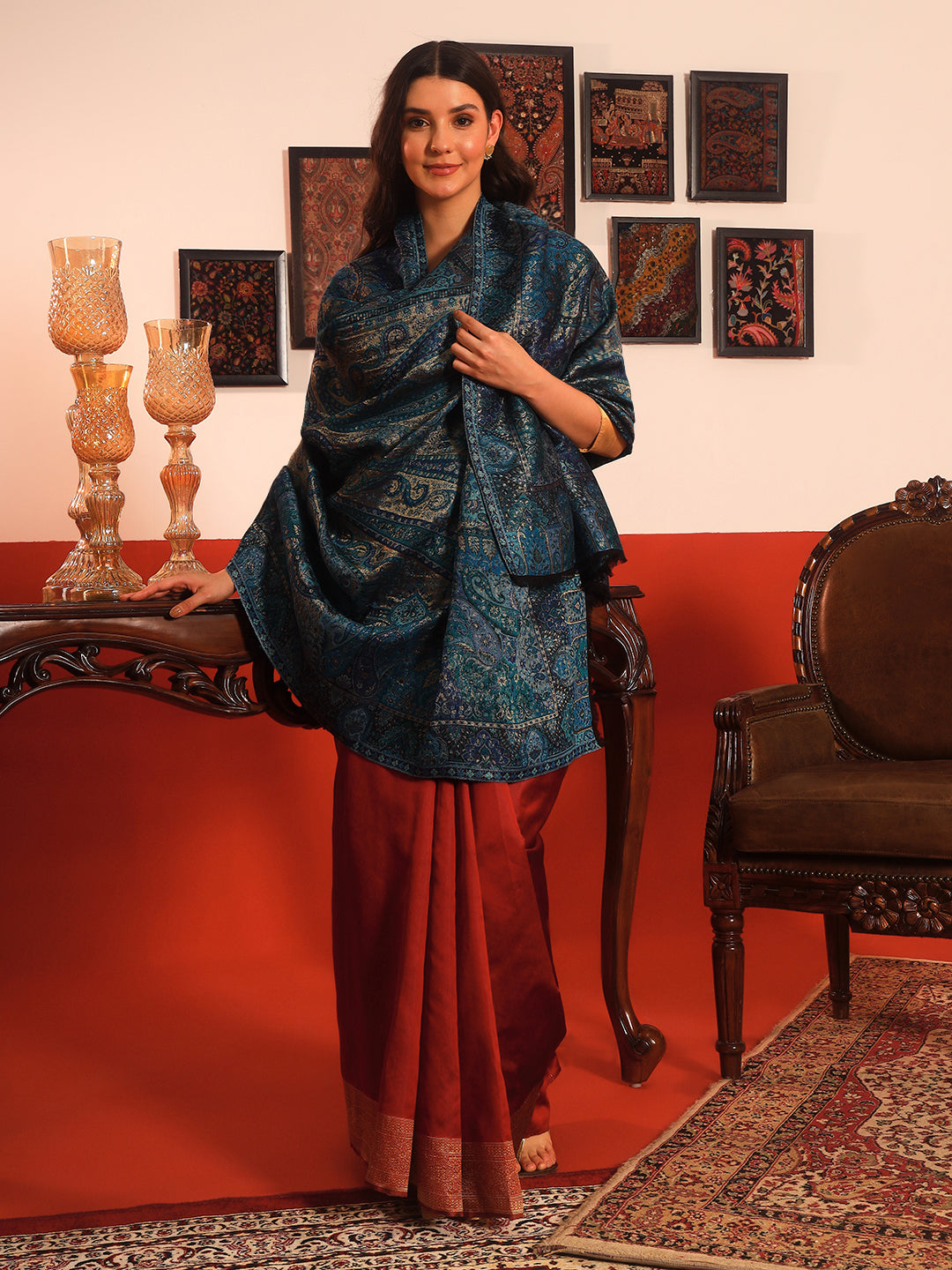 Pashmoda Women Naazneen Kaani Wool Blend Kashmiri Shawl (Size: 101X203 CM)