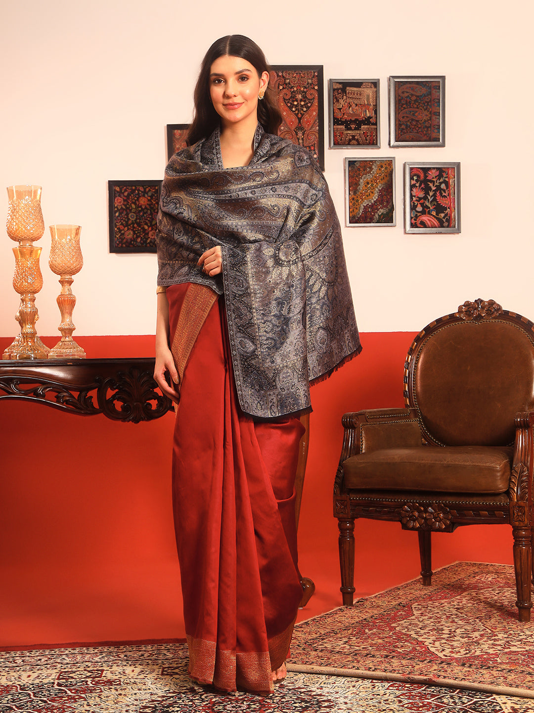 Pashmoda Women Naazneen Kaani Wool Blend Kashmiri Shawl (Size: 101X203 CM)