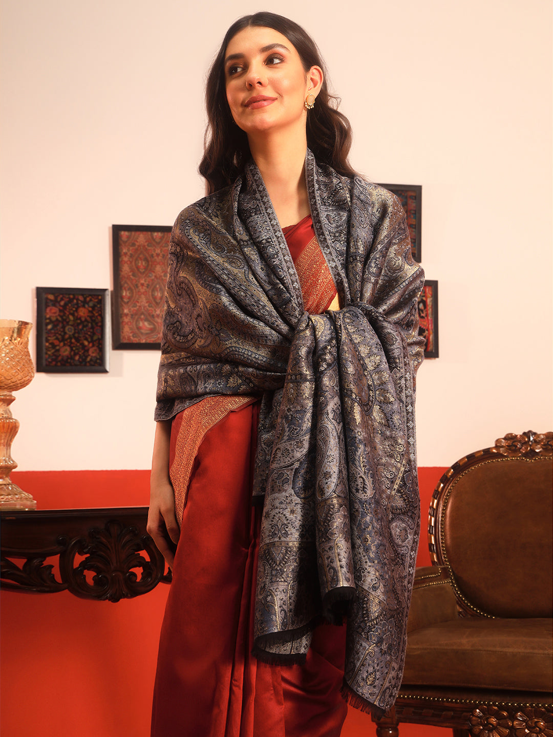 Pashmoda Women Naazneen Kaani Wool Blend Kashmiri Shawl (Size: 101X203 CM)