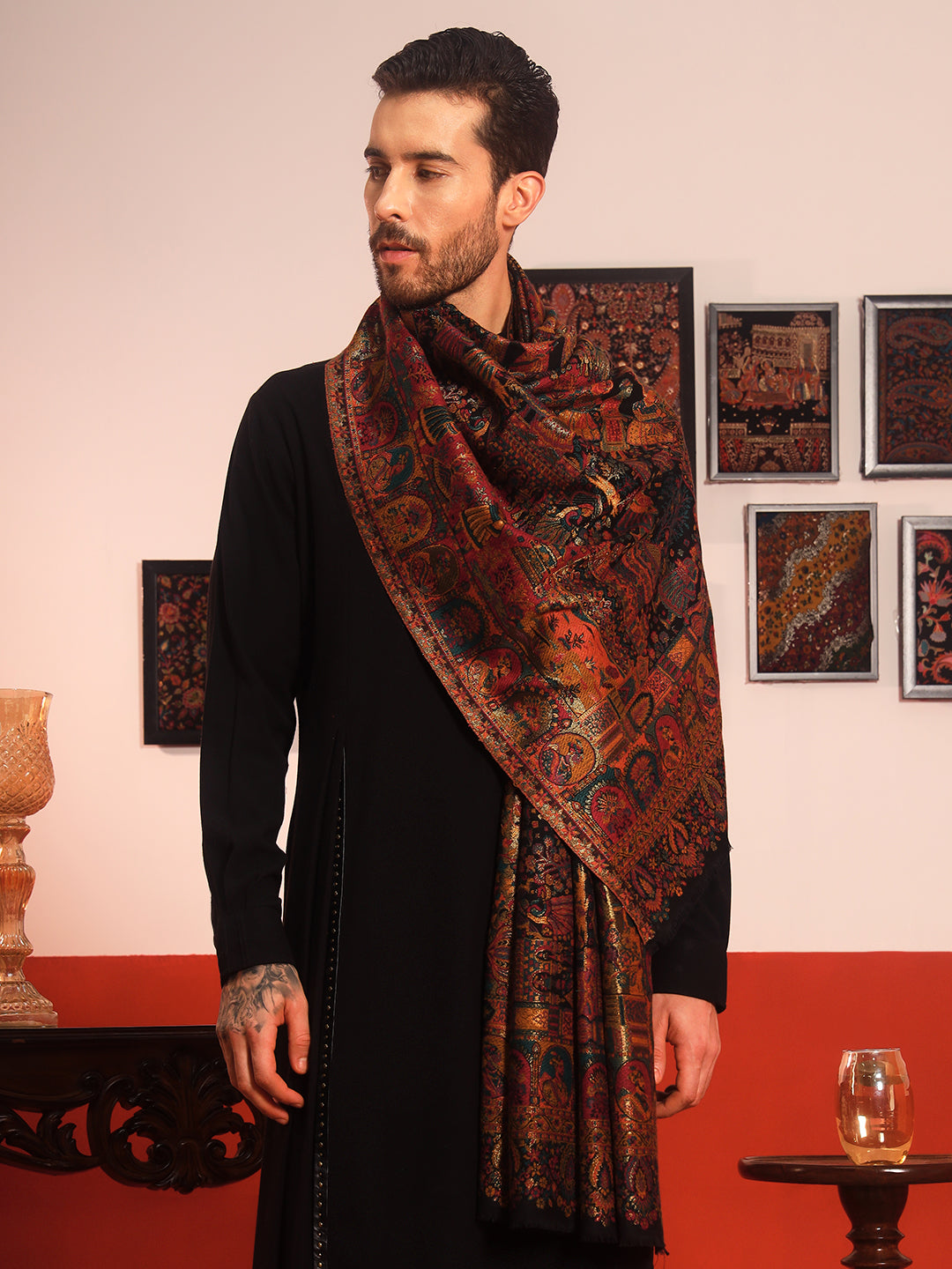 Pashmoda Men Zewar Zari Kaani Fine Wool Shawl (Size: 101X203 CM)
