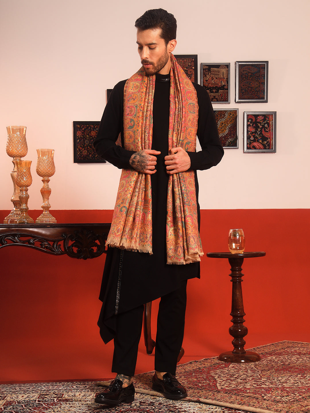 Pashmoda Men Zewar Zari Kaani Fine Wool Shawl (Size: 101X203 CM)
