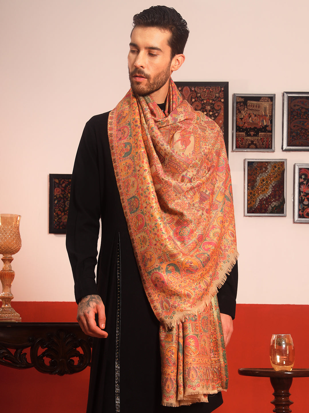 Pashmoda Men Zewar Zari Kaani Fine Wool Shawl (Size: 101X203 CM)