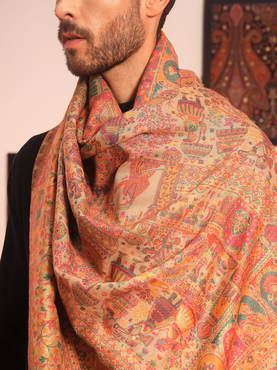 Pashmoda Men Zewar Zari Kaani Fine Wool Shawl (Size: 101X203 CM)