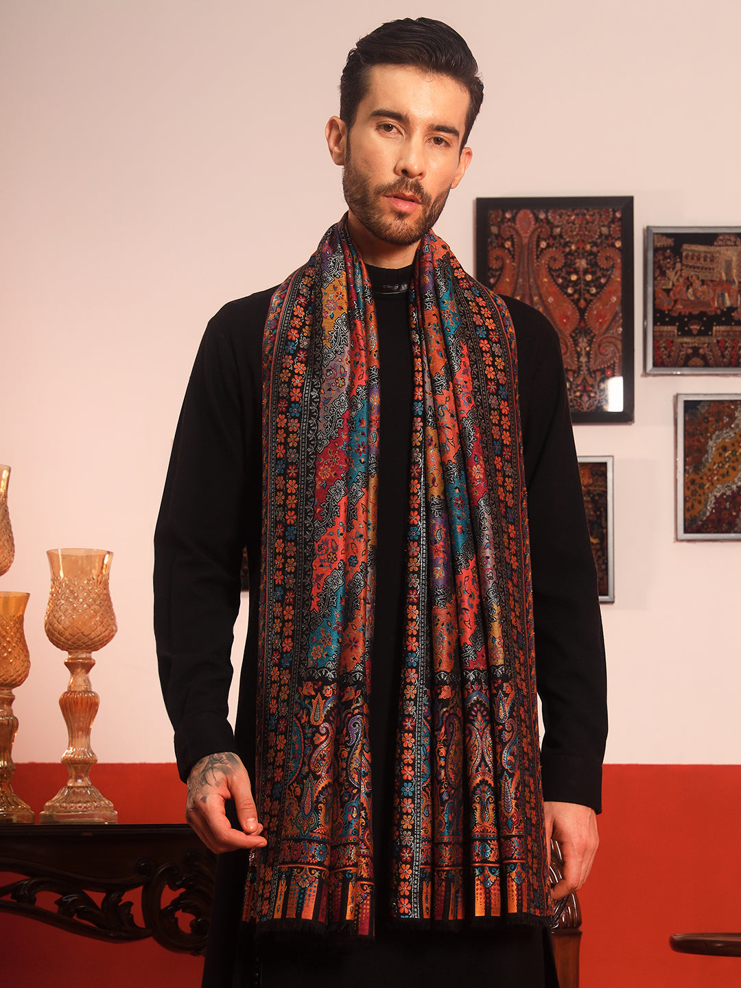 Pashmoda Men Libaas Zari Kaani Fine Wool Shawl (Size: 101X203 CM)