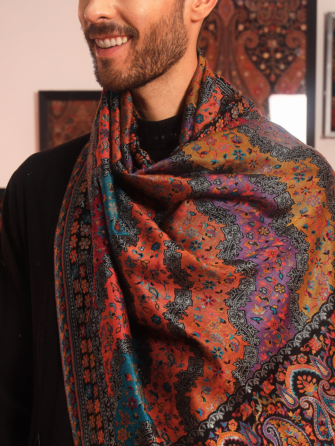 Pashmoda Men Libaas Zari Kaani Fine Wool Shawl (Size: 101X203 CM)