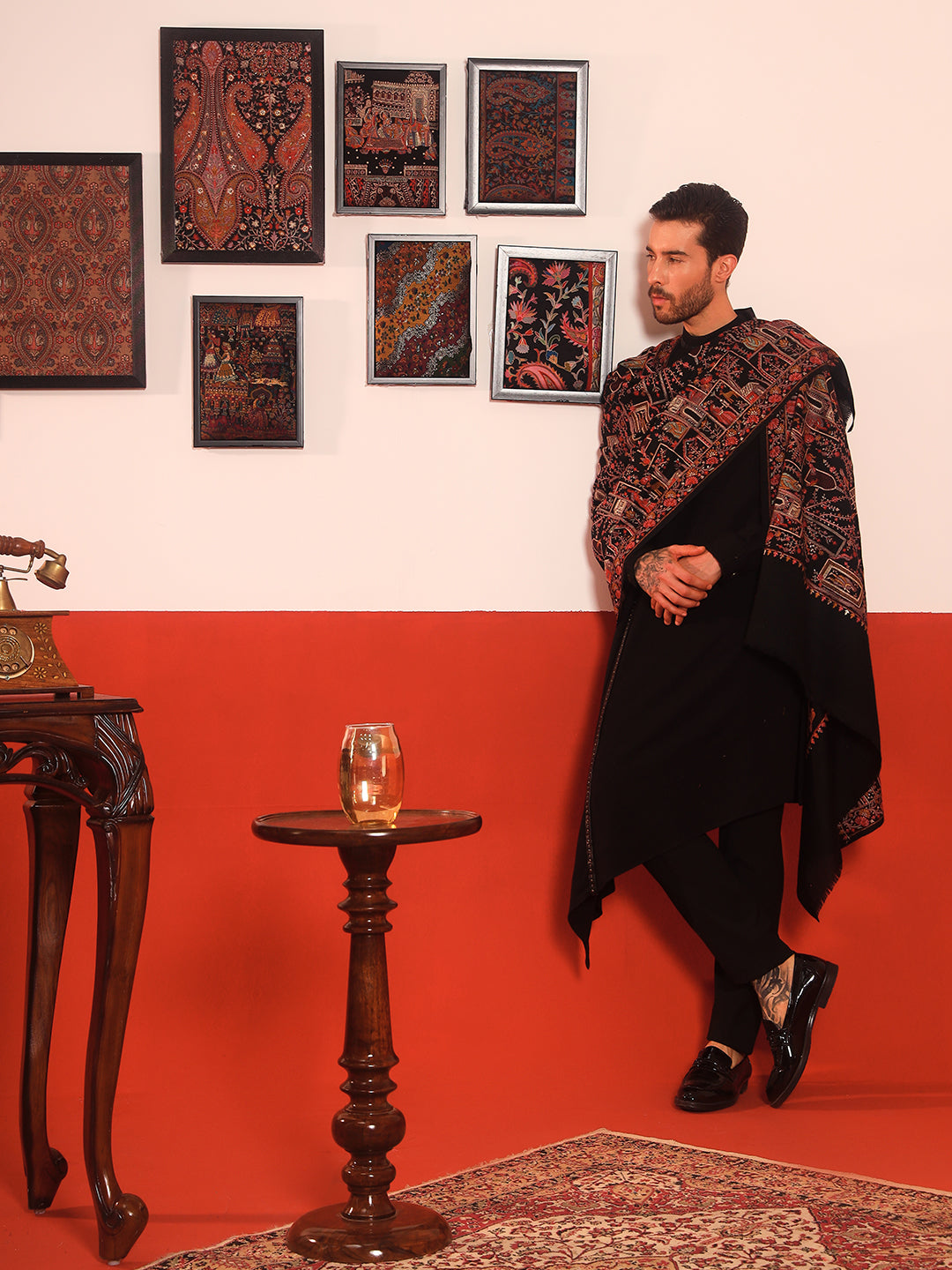 Pashmoda Men Arwina 100% Pure Wool Sozni Hand Embroidered Shawl (Size: 101x203 Cm)