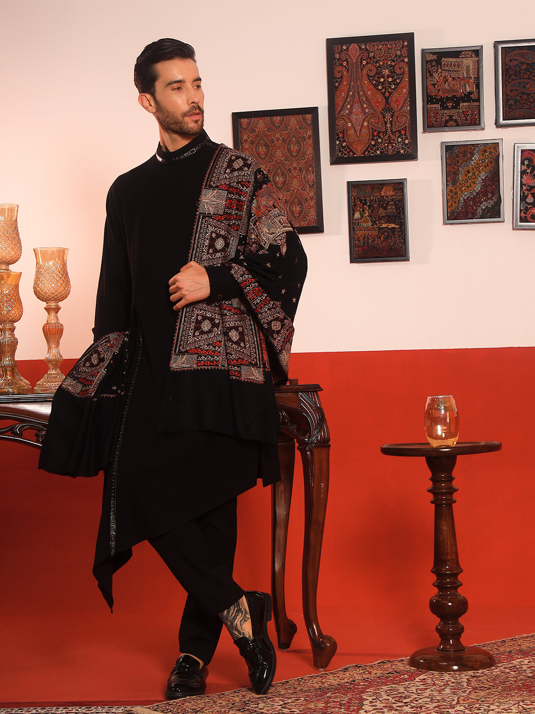 Pashmoda Men Zavian 100% Pure Wool Sozni Hand Embroidered Shawl (Size: 101x203 CM)