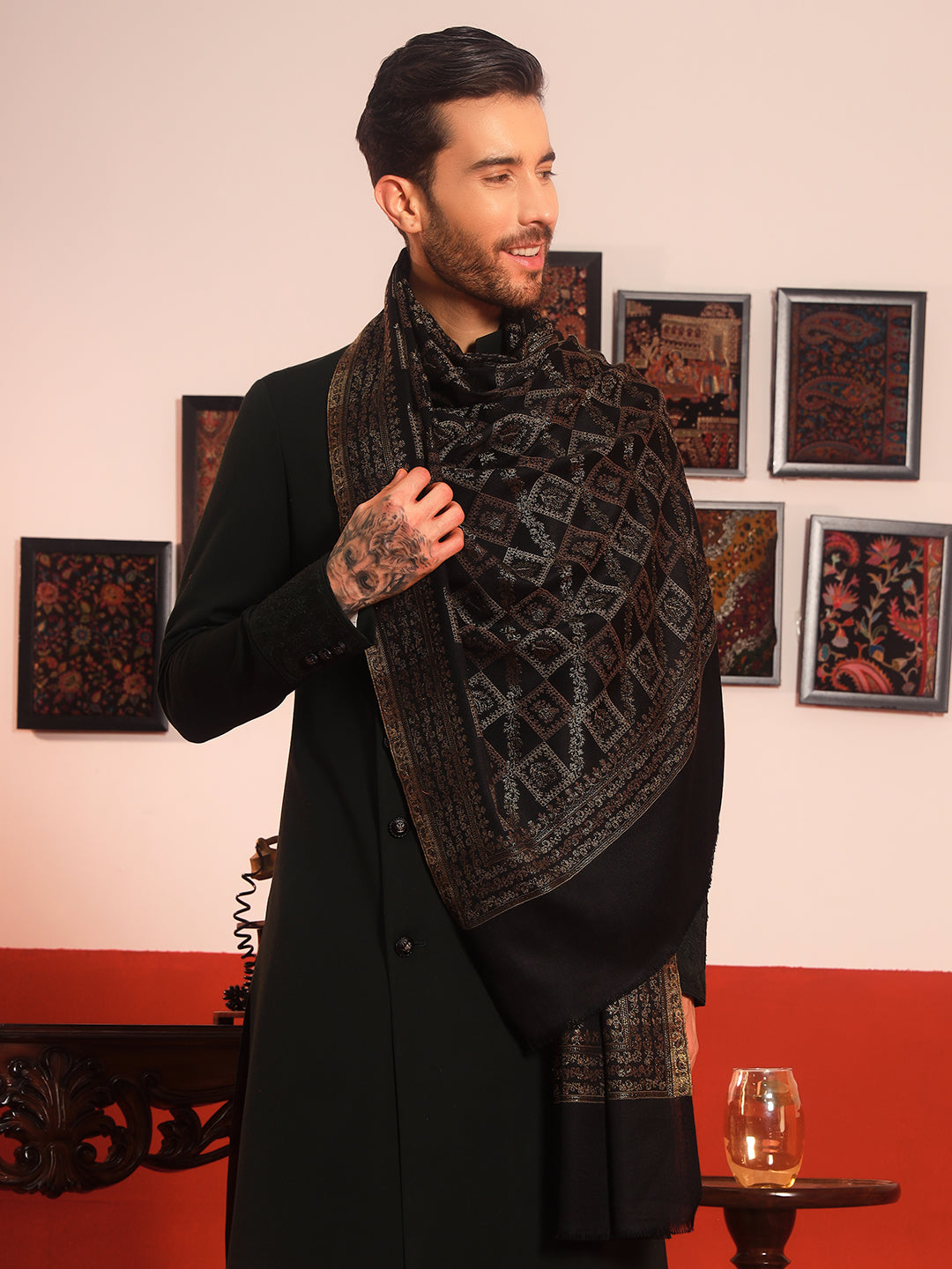 Pashmoda Men Mahtab Kashmiri Jamawar Woven Shawl (Size: 101X203 CM)