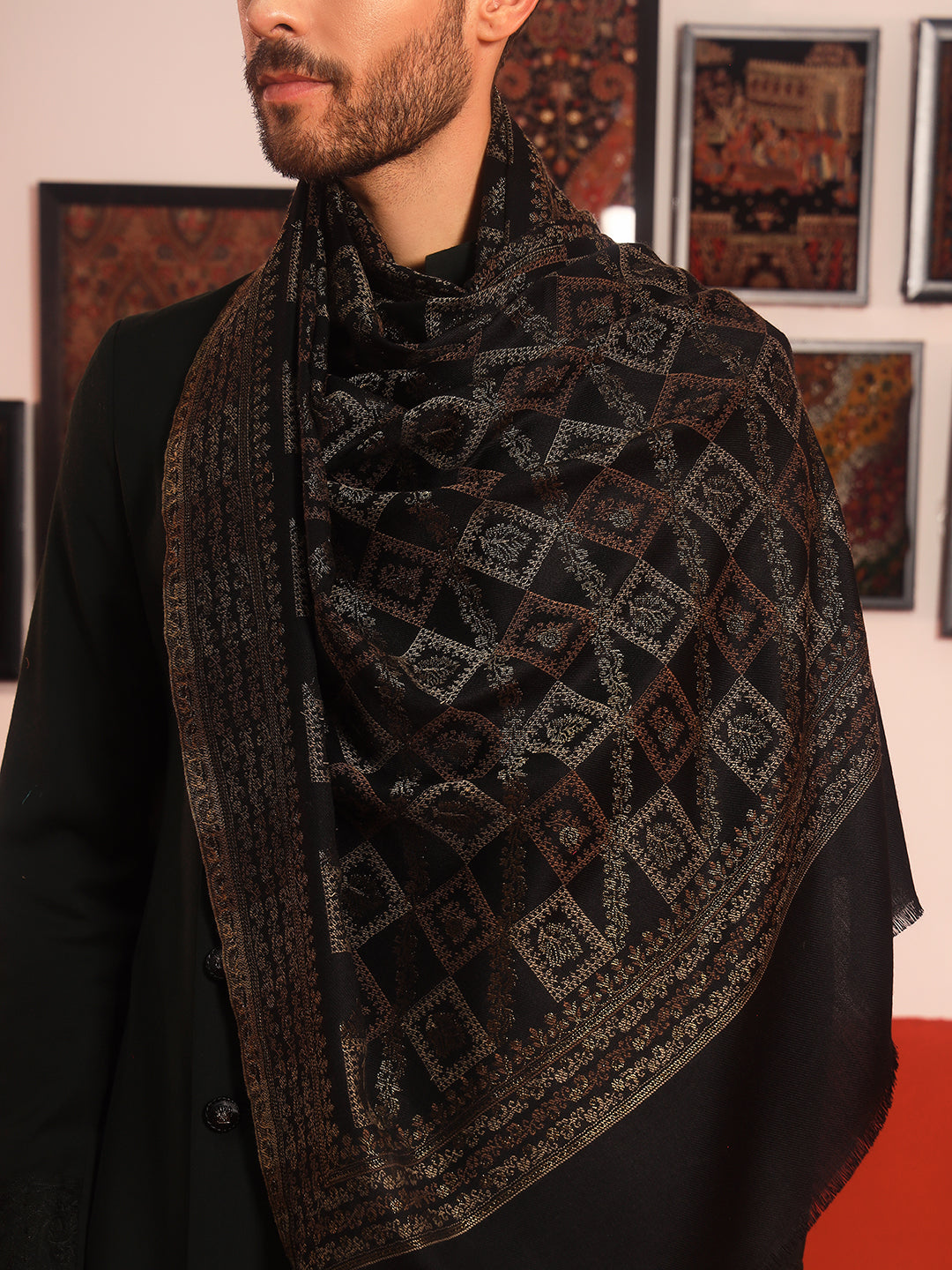 Pashmoda Men Mahtab Kashmiri Jamawar Woven Shawl (Size: 101X203 CM)