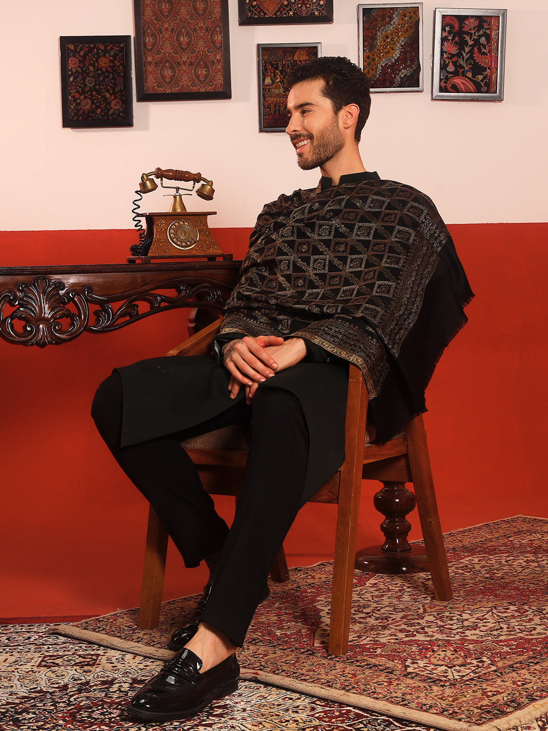 Pashmoda Men Mahtab Kashmiri Jamawar Woven Shawl (Size: 101X203 CM)