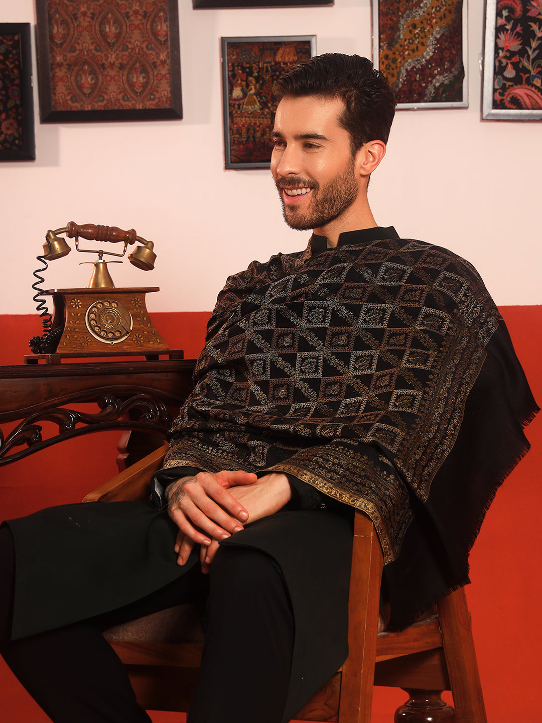 Pashmoda Men Mahtab Kashmiri Jamawar Woven Shawl (Size: 101X203 CM)