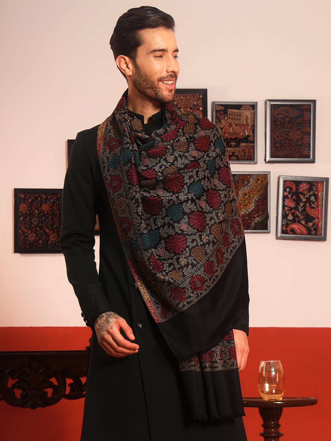 Pashmoda Men Nazrana Kashmiri Jamawar Woven Shawl (Size: 101X203 CM)