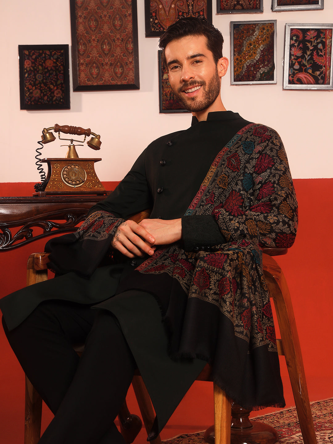 Pashmoda Men Nazrana Kashmiri Jamawar Woven Shawl (Size: 101X203 CM)