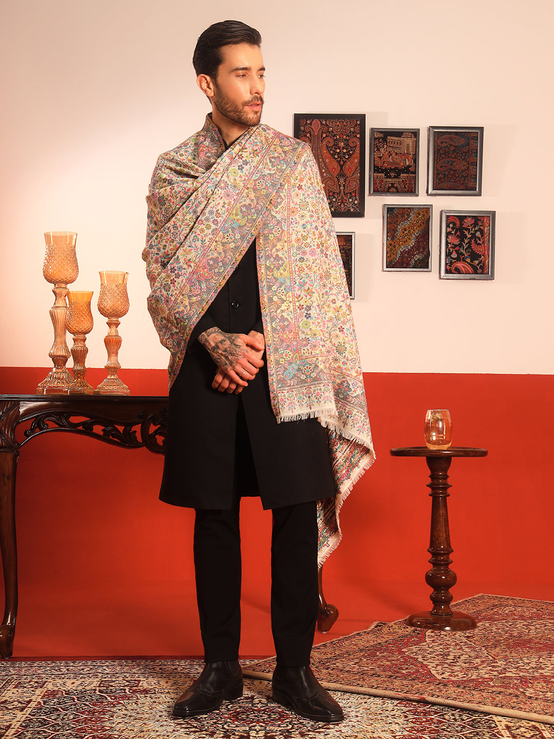 Pashmoda Men Nazrana Kaani Wool Blend Kashmiri Shawl (Size: 101X203 CM)