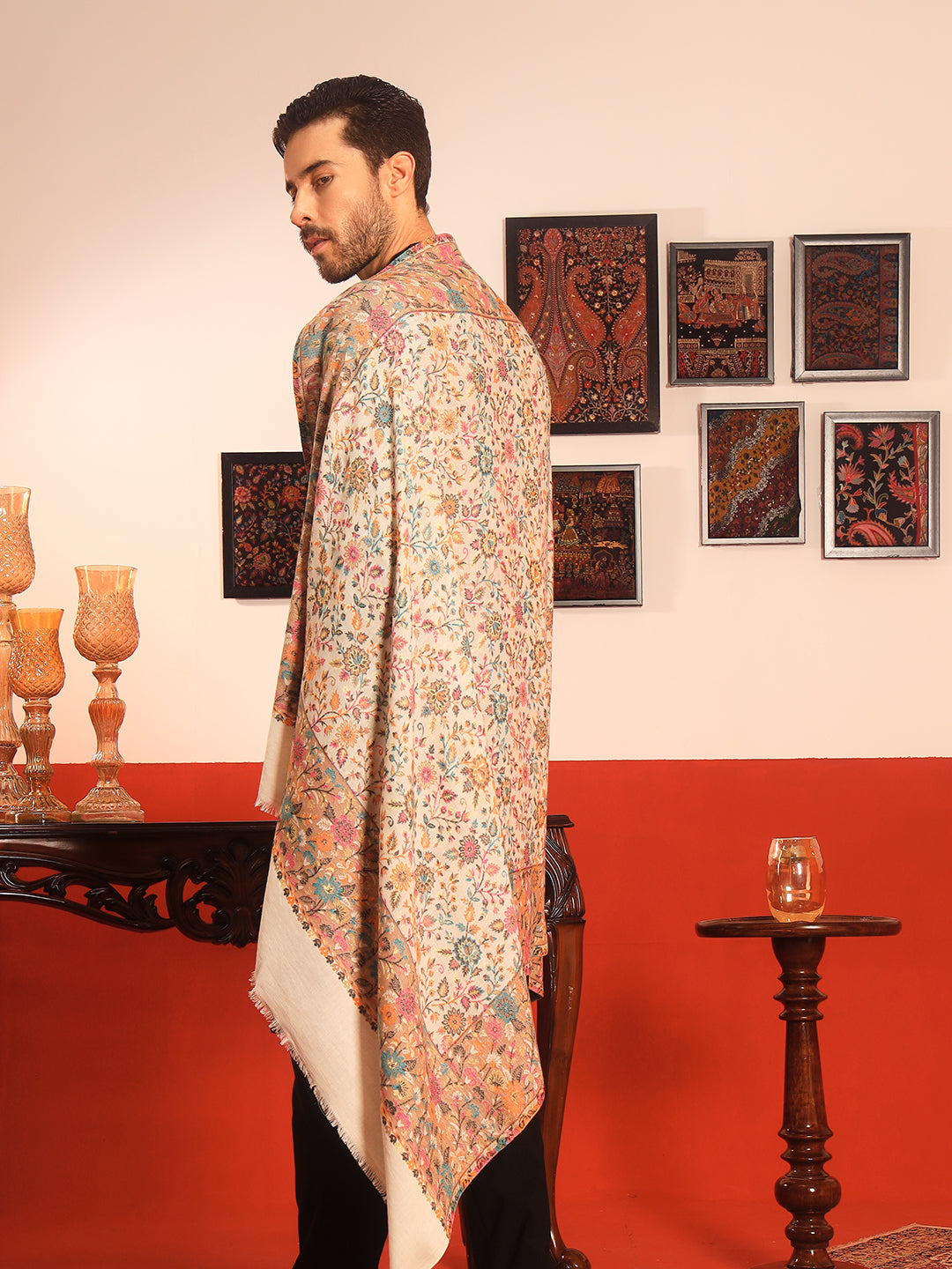 Pashmoda Men Meher Kaani Wool Blend Kashmiri Shawl (Size: 101X203 CM)