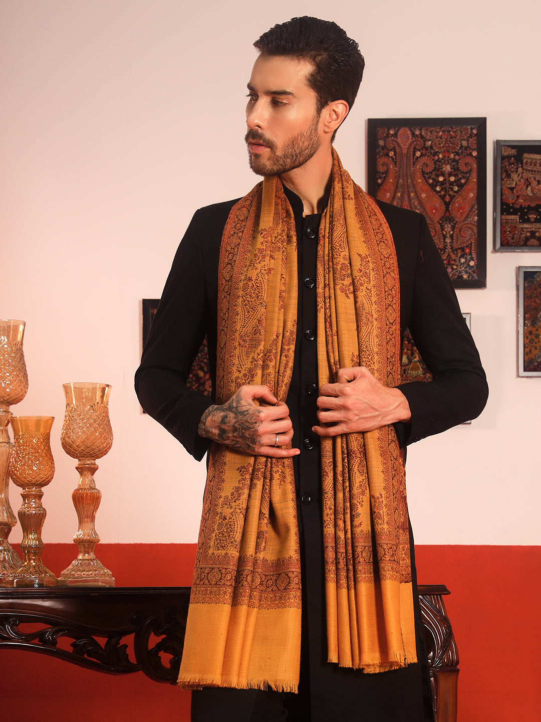 Pashmoda Men Kohsar Kashmiri Jamawar Woven Shawl (Size: 101X203 CM)