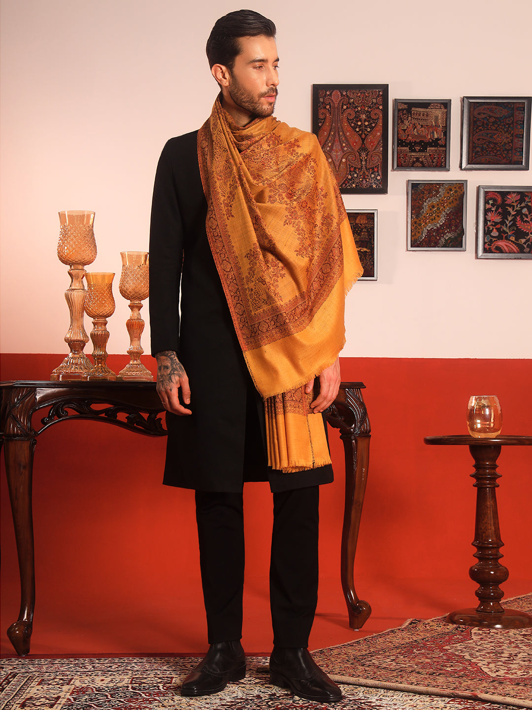 Pashmoda Men Kohsar Kashmiri Jamawar Woven Shawl (Size: 101X203 CM)