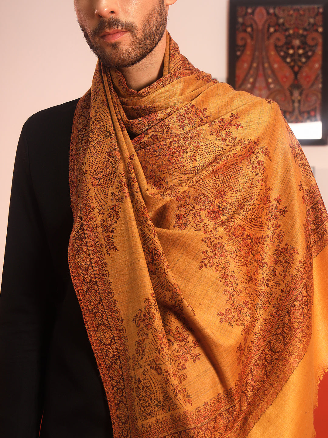 Pashmoda Men Kohsar Kashmiri Jamawar Woven Shawl (Size: 101X203 CM)