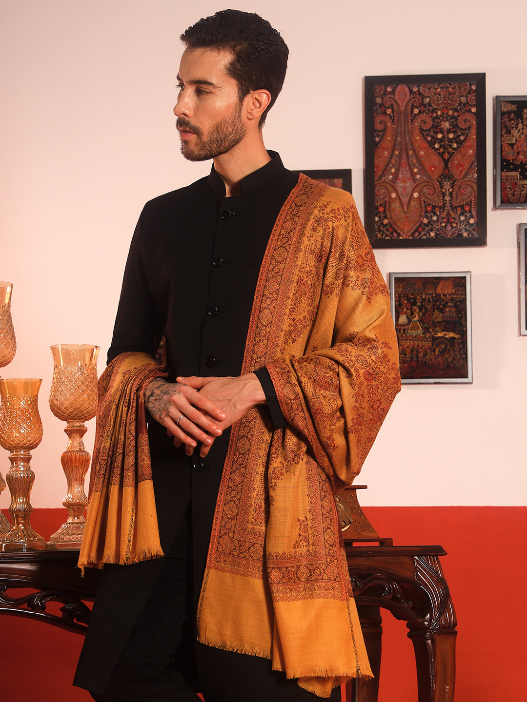 Pashmoda Men Kohsar Kashmiri Jamawar Woven Shawl (Size: 101X203 CM)