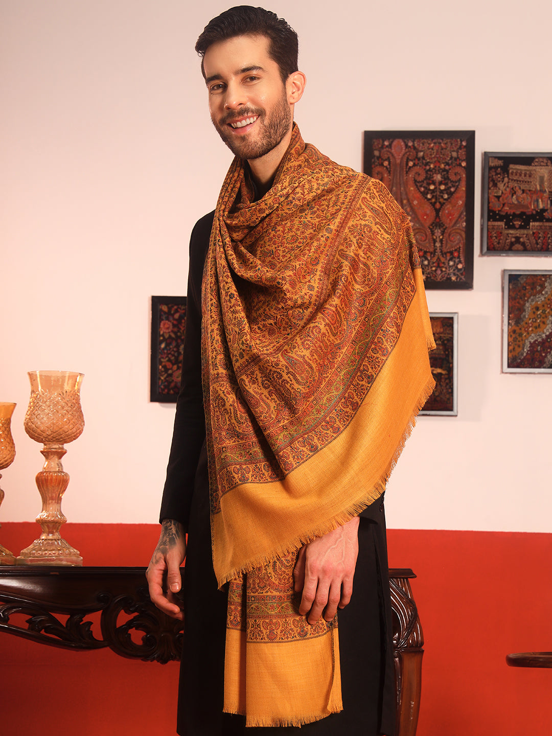 Pashmoda Men Jalwaa Kashmiri Jamawar Woven Shawl (Size: 101X203 CM)