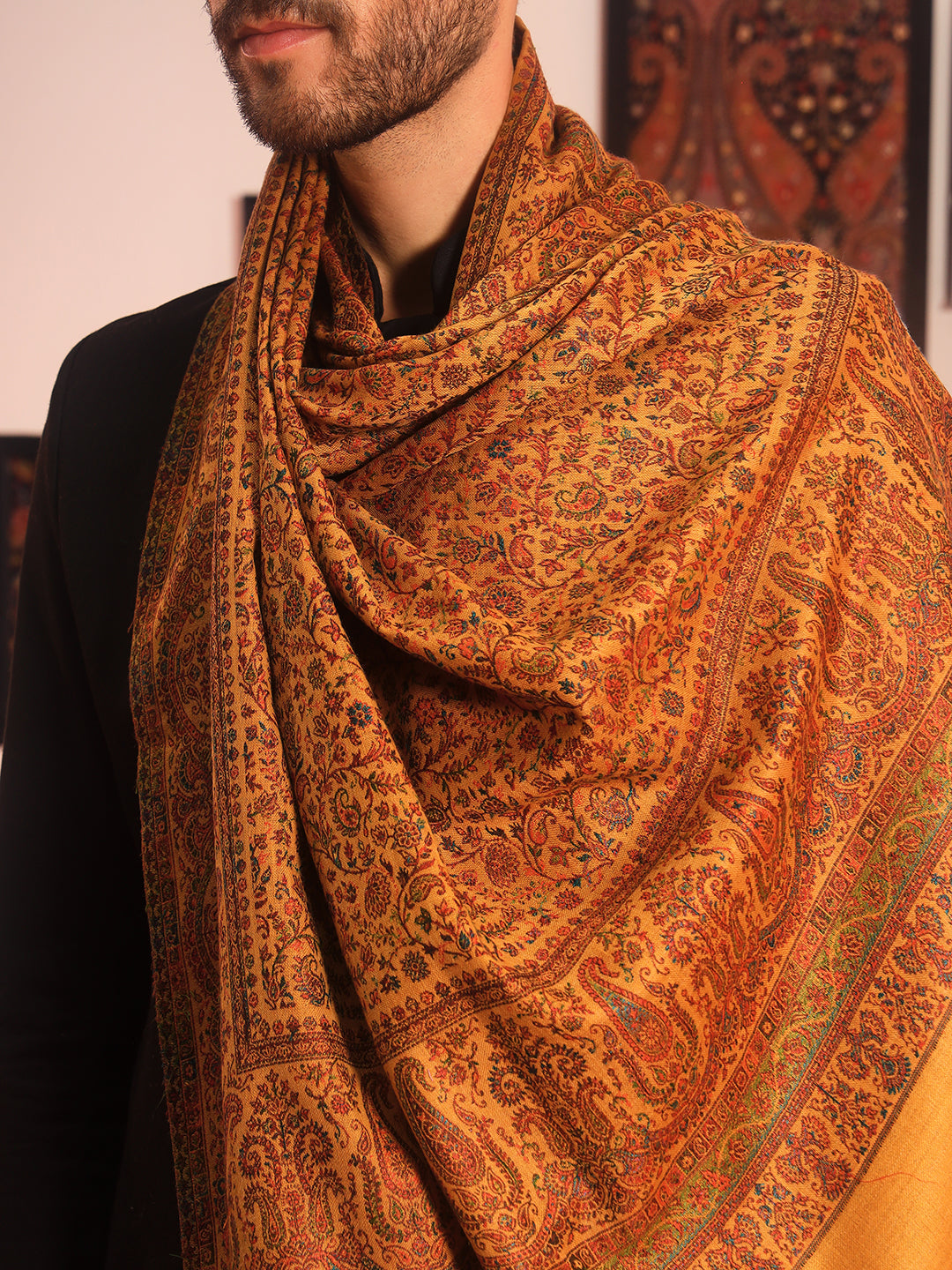 Pashmoda Men Jalwaa Kashmiri Jamawar Woven Shawl (Size: 101X203 CM)