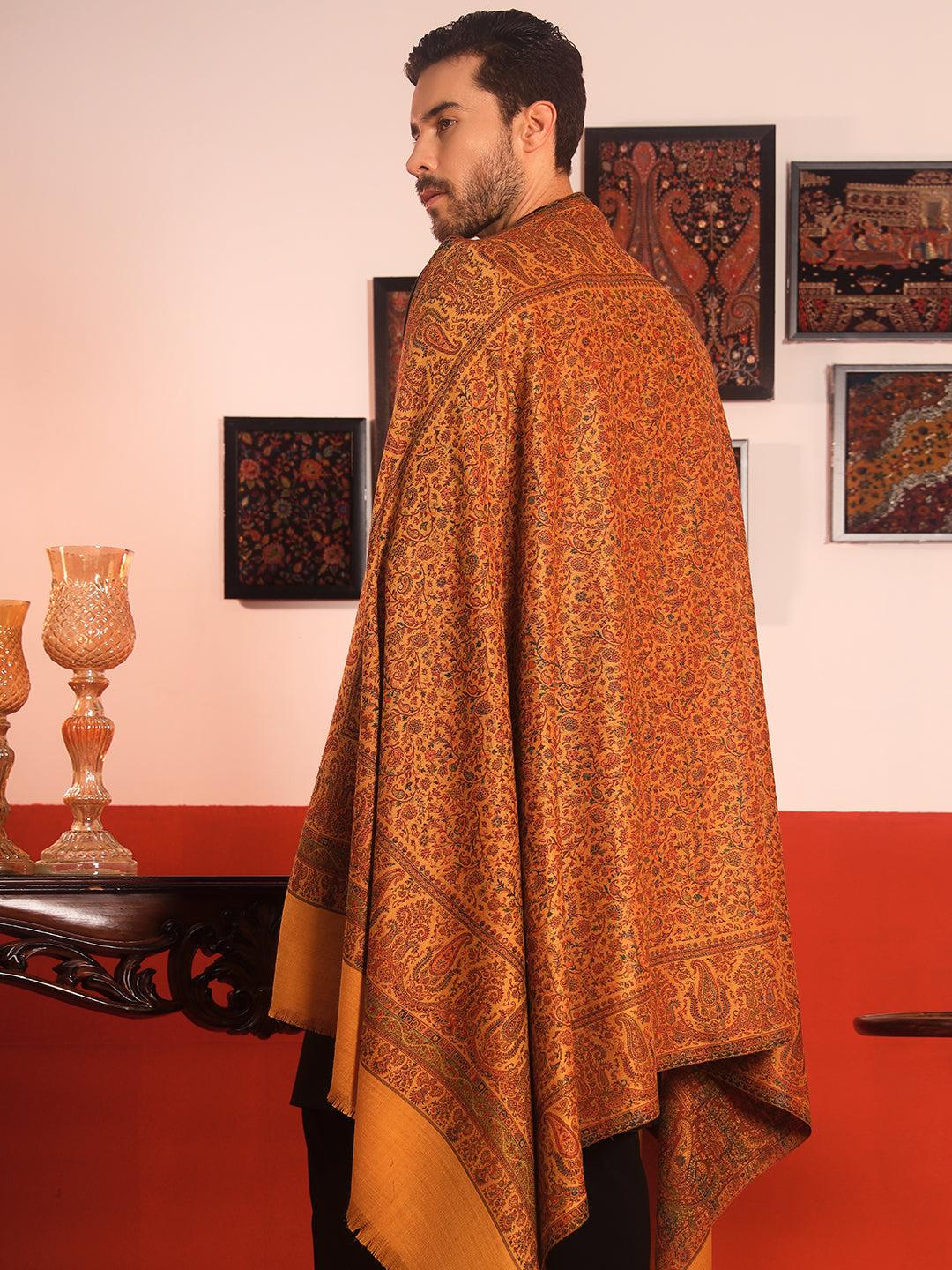 Pashmoda Men Jalwaa Kashmiri Jamawar Woven Shawl (Size: 101X203 CM)