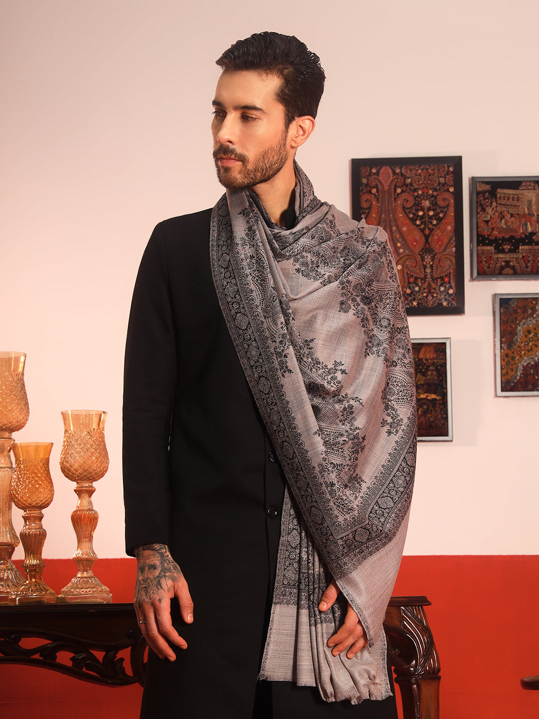 Pashmoda Men Kohsar Kashmiri Jamawar Woven Shawl (Size: 101X203 CM)