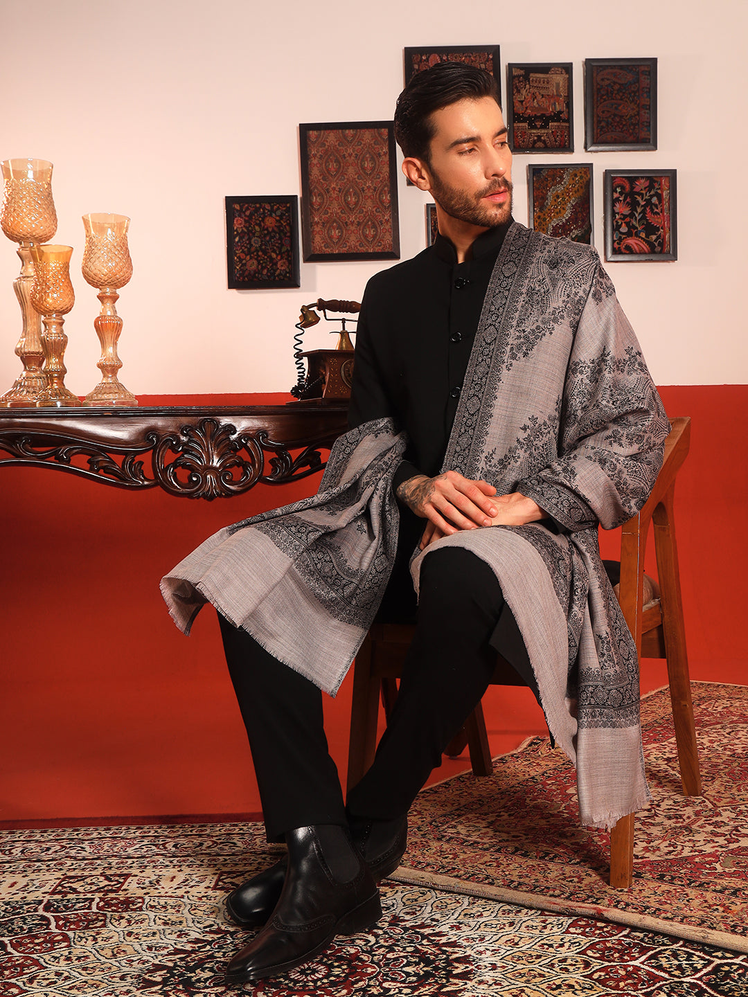 Pashmoda Men Kohsar Kashmiri Jamawar Woven Shawl (Size: 101X203 CM)