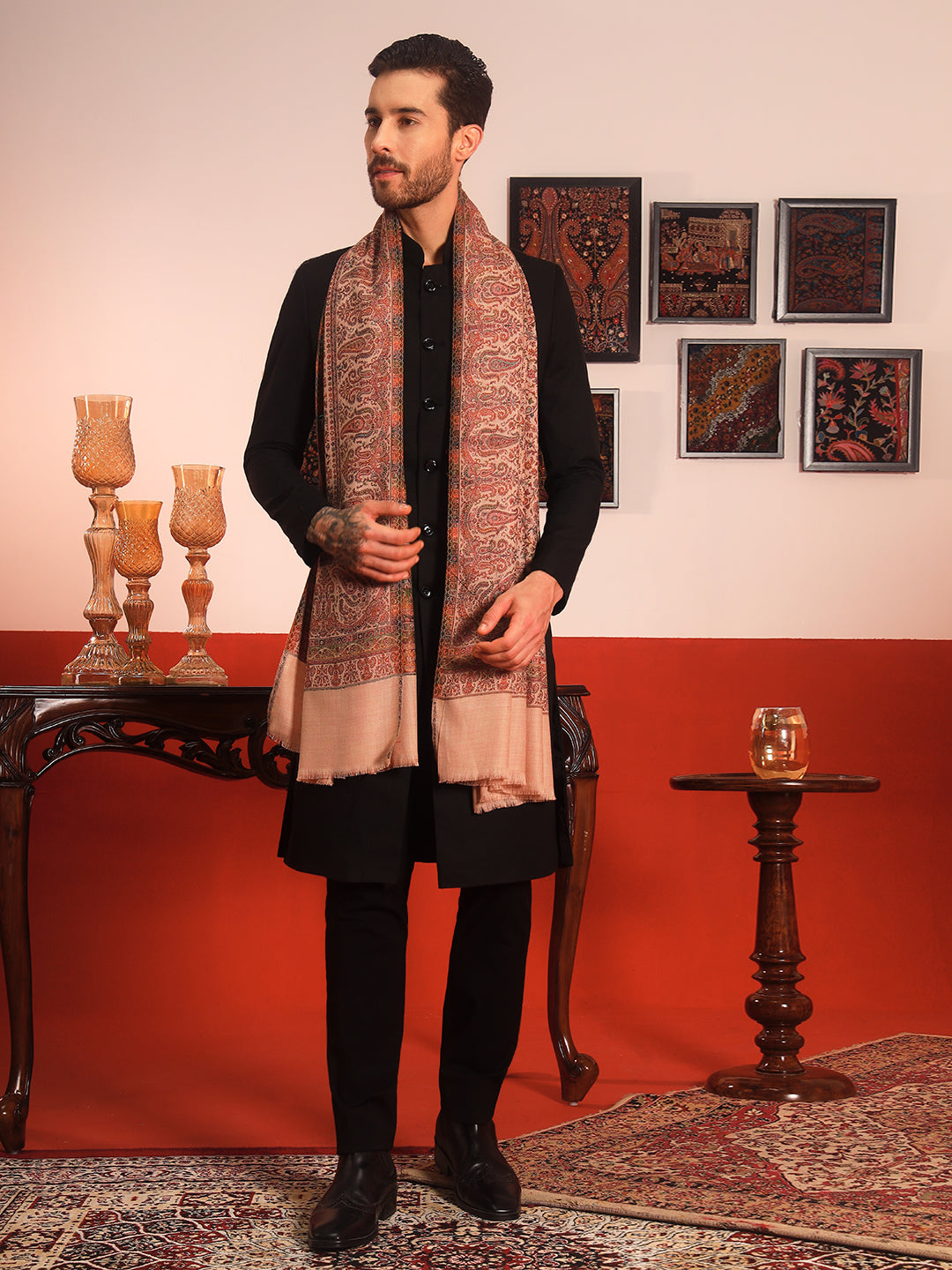 Pashmoda Men Jalwaa Kashmiri Jamawar Woven Shawl (Size: 101X203 CM)