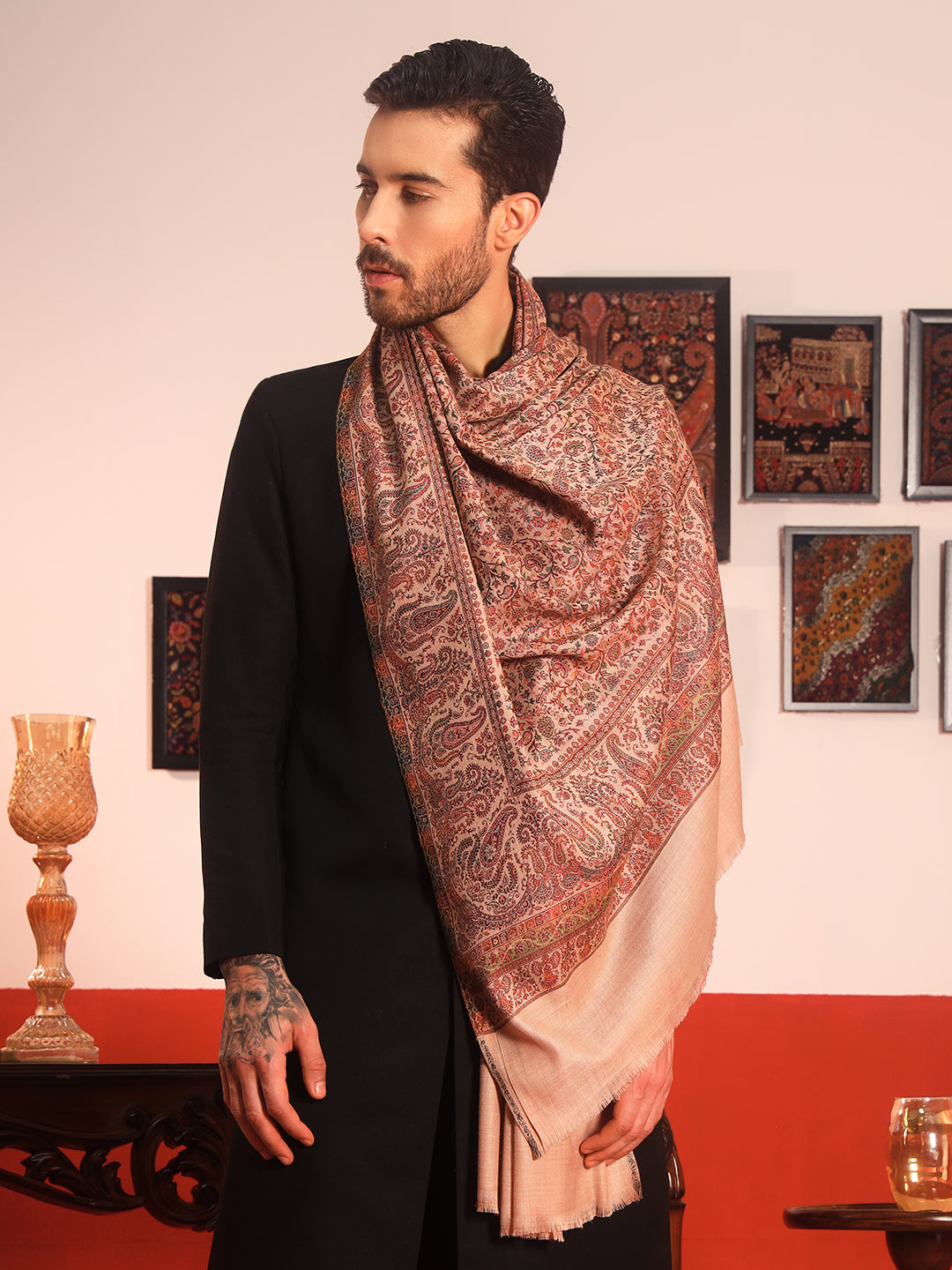 Pashmoda Men Jalwaa Kashmiri Jamawar Woven Shawl (Size: 101X203 CM)