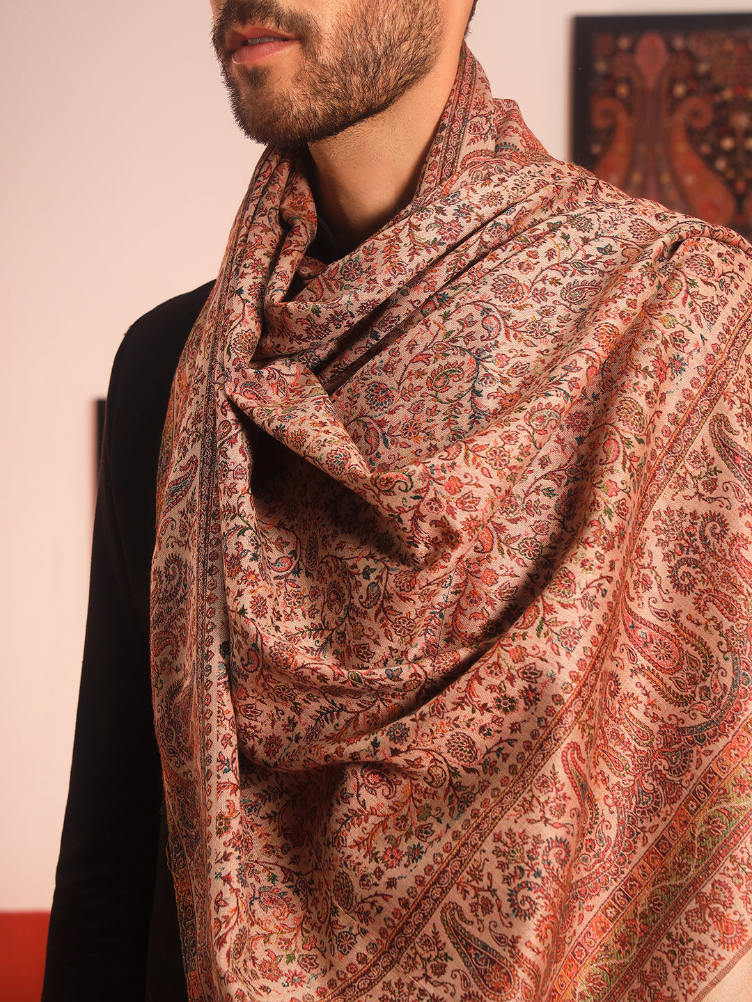 Pashmoda Men Jalwaa Kashmiri Jamawar Woven Shawl (Size: 101X203 CM)