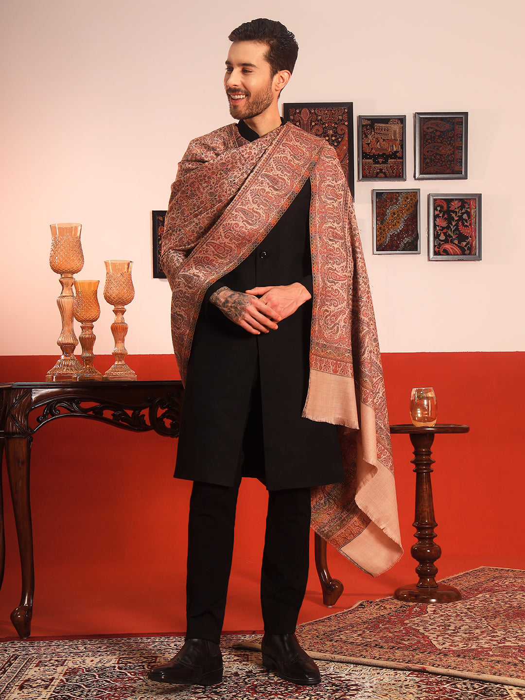 Pashmoda Men Jalwaa Kashmiri Jamawar Woven Shawl (Size: 101X203 CM)