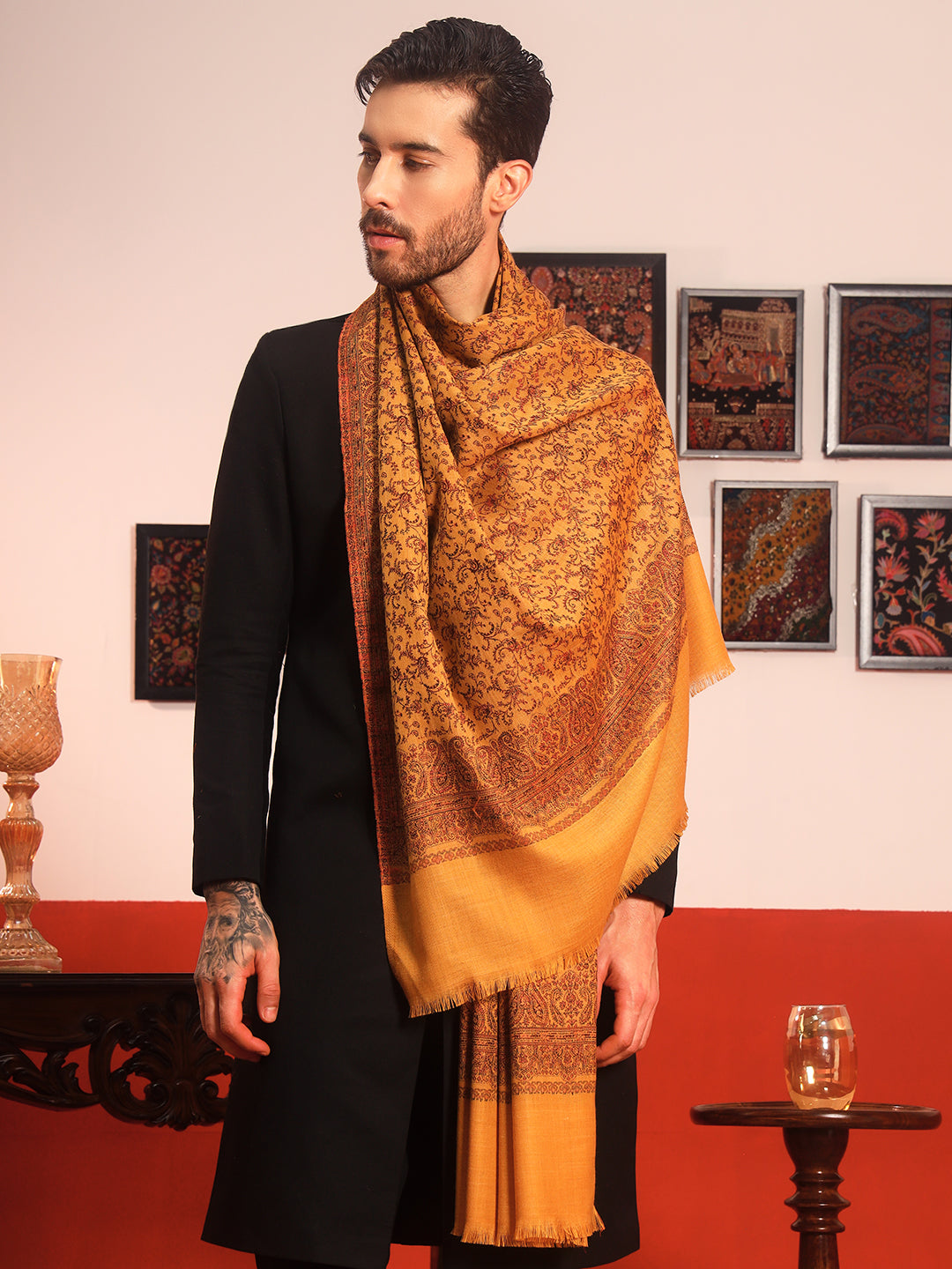 Pashmoda Men Meher Jaal Kashmiri Jamawar Woven Shawl (Size: 101X203 CM)