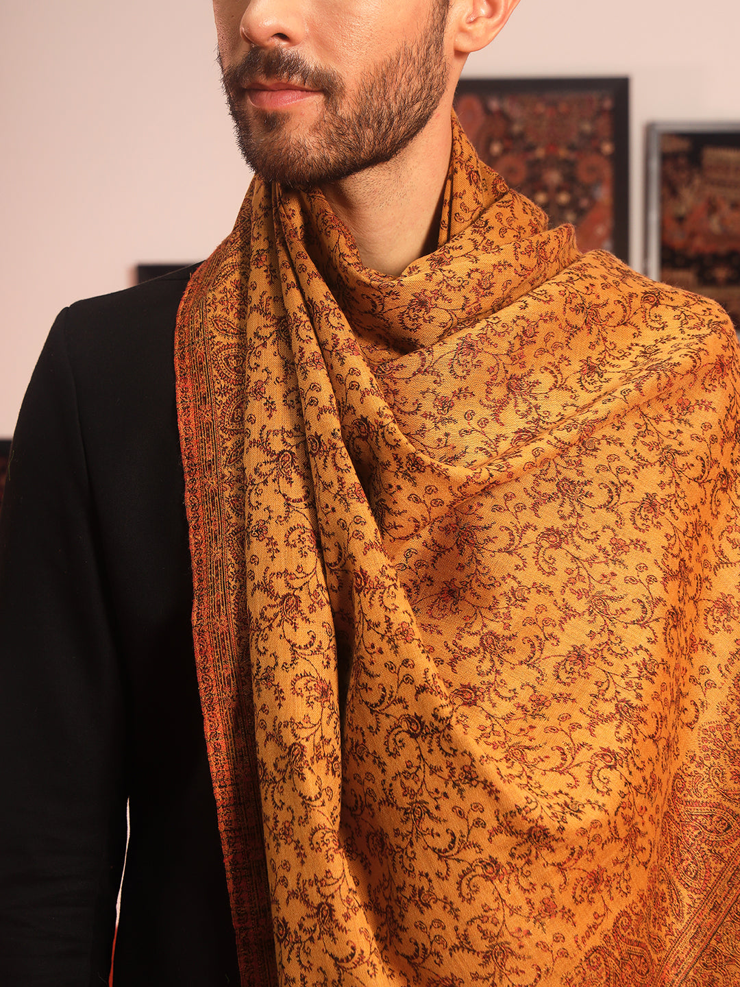 Pashmoda Men Meher Jaal Kashmiri Jamawar Woven Shawl (Size: 101X203 CM)